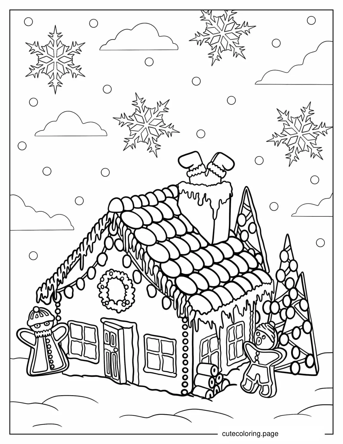 Cute Gingerbread House Coloring Sheet For Kids coloring page