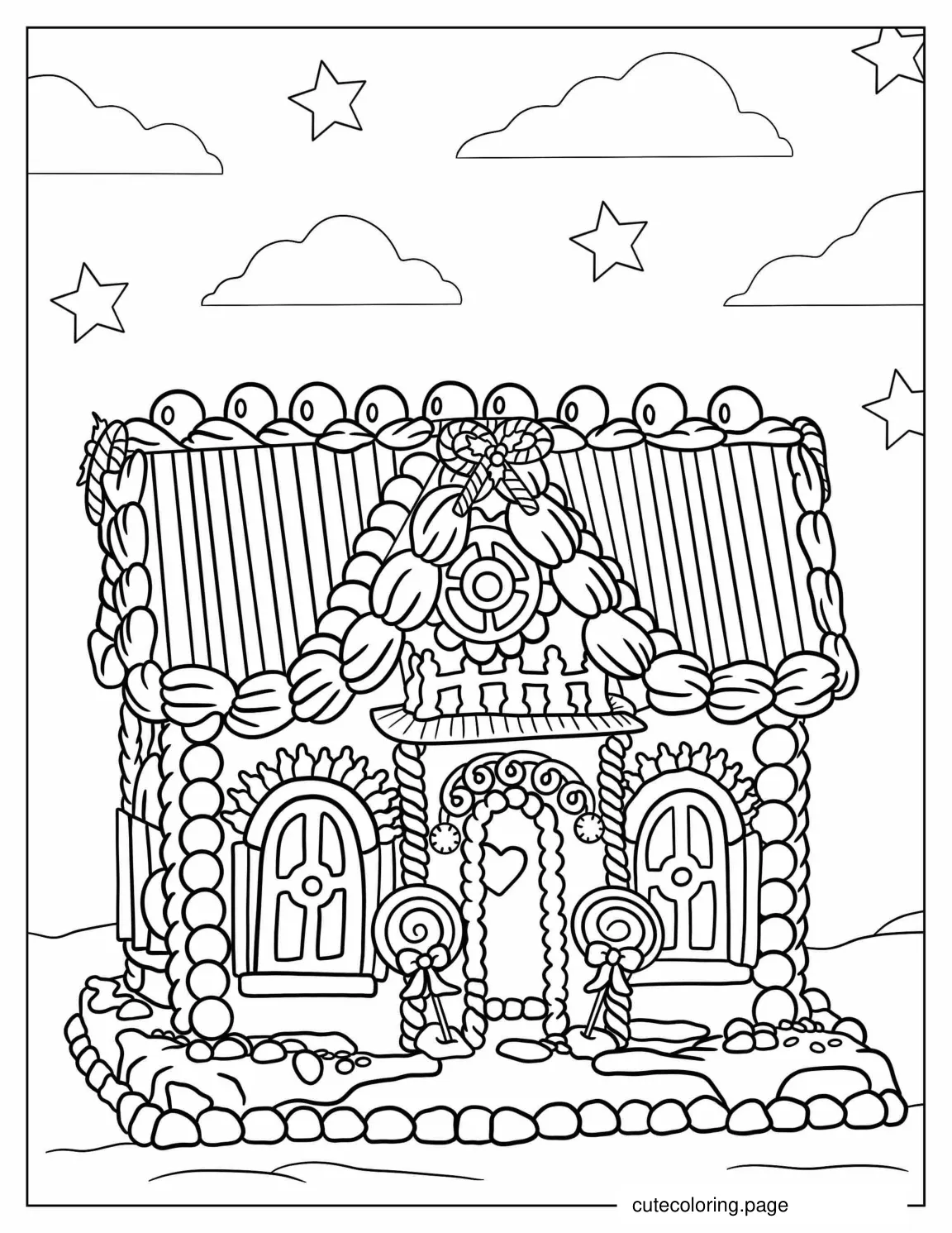 Detailed Gingerbread House With Candy Coloring Page coloring page