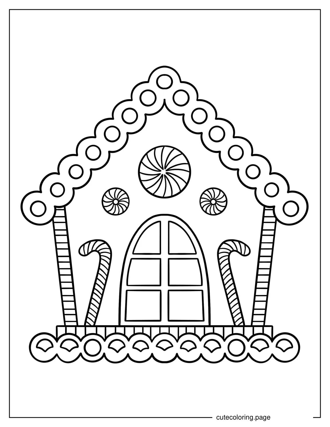 Gingerbread House With Candy Canes To Color For Kids coloring page