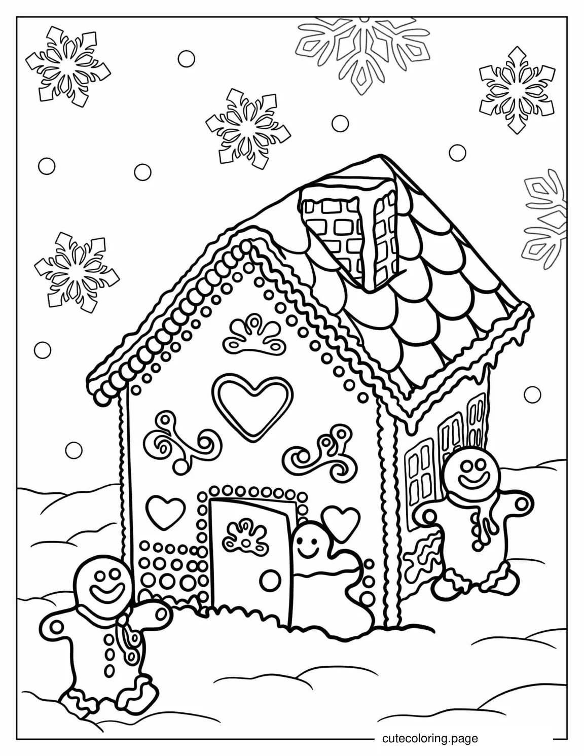 Gingerbread House With Gingerbread Men To Color coloring page