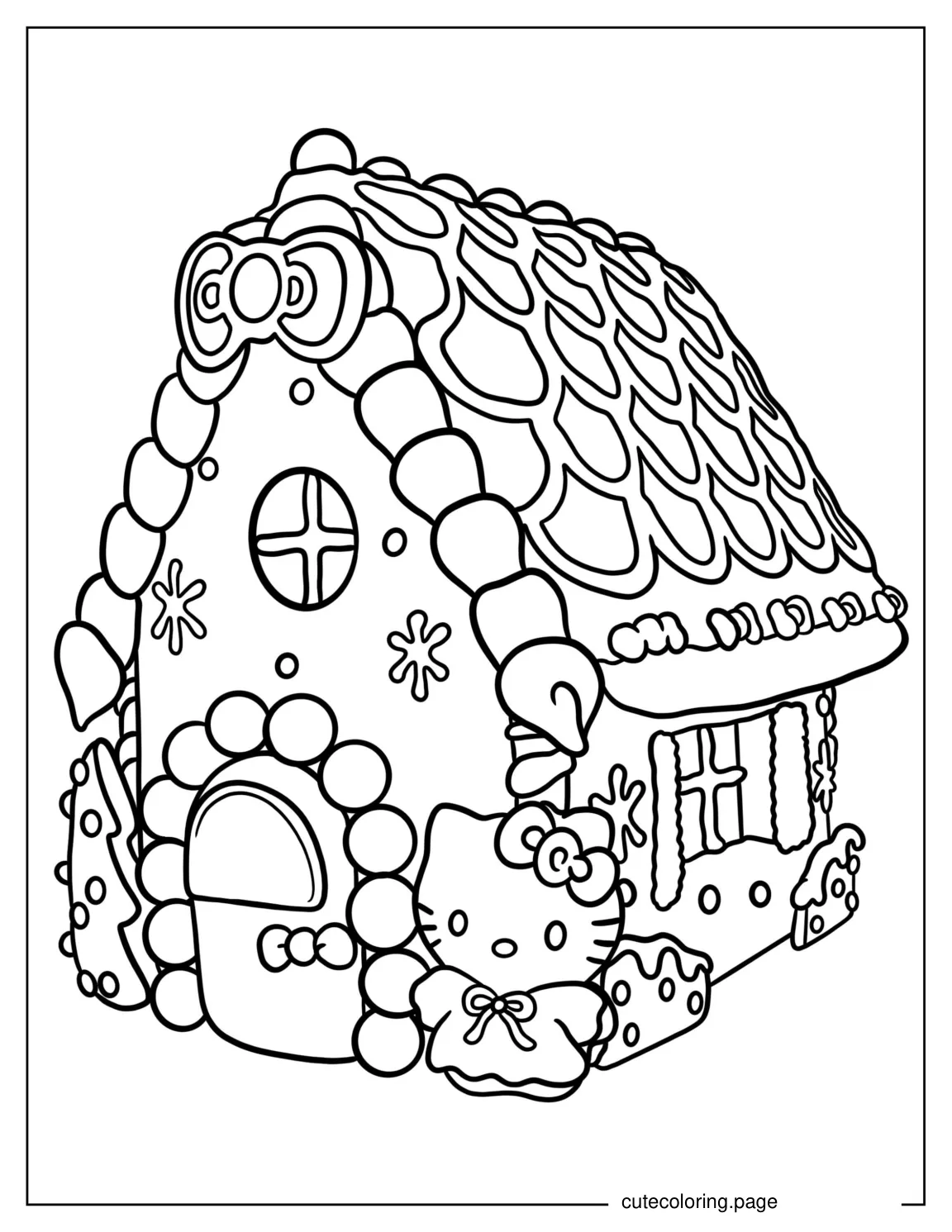 Hello Kitty Gingerbread House Coloring Page coloring page