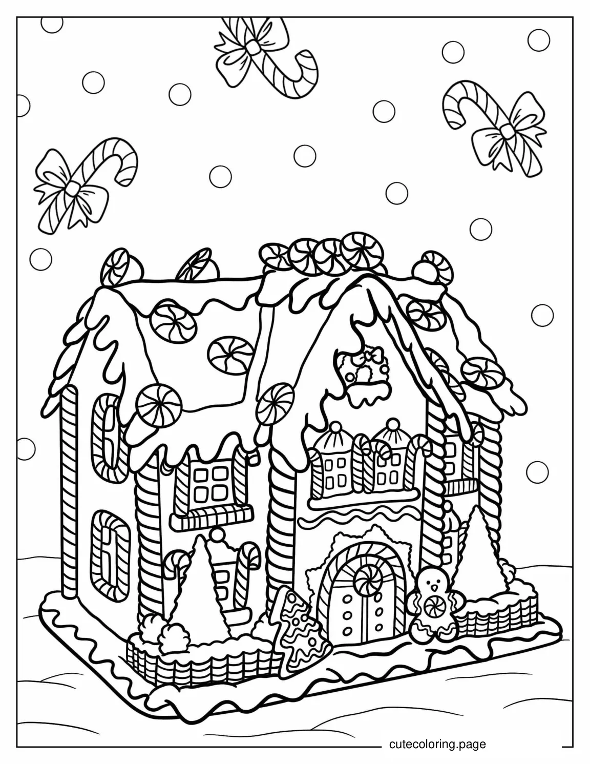 Large Gingerbread Mansion With Gingerbread Man coloring page