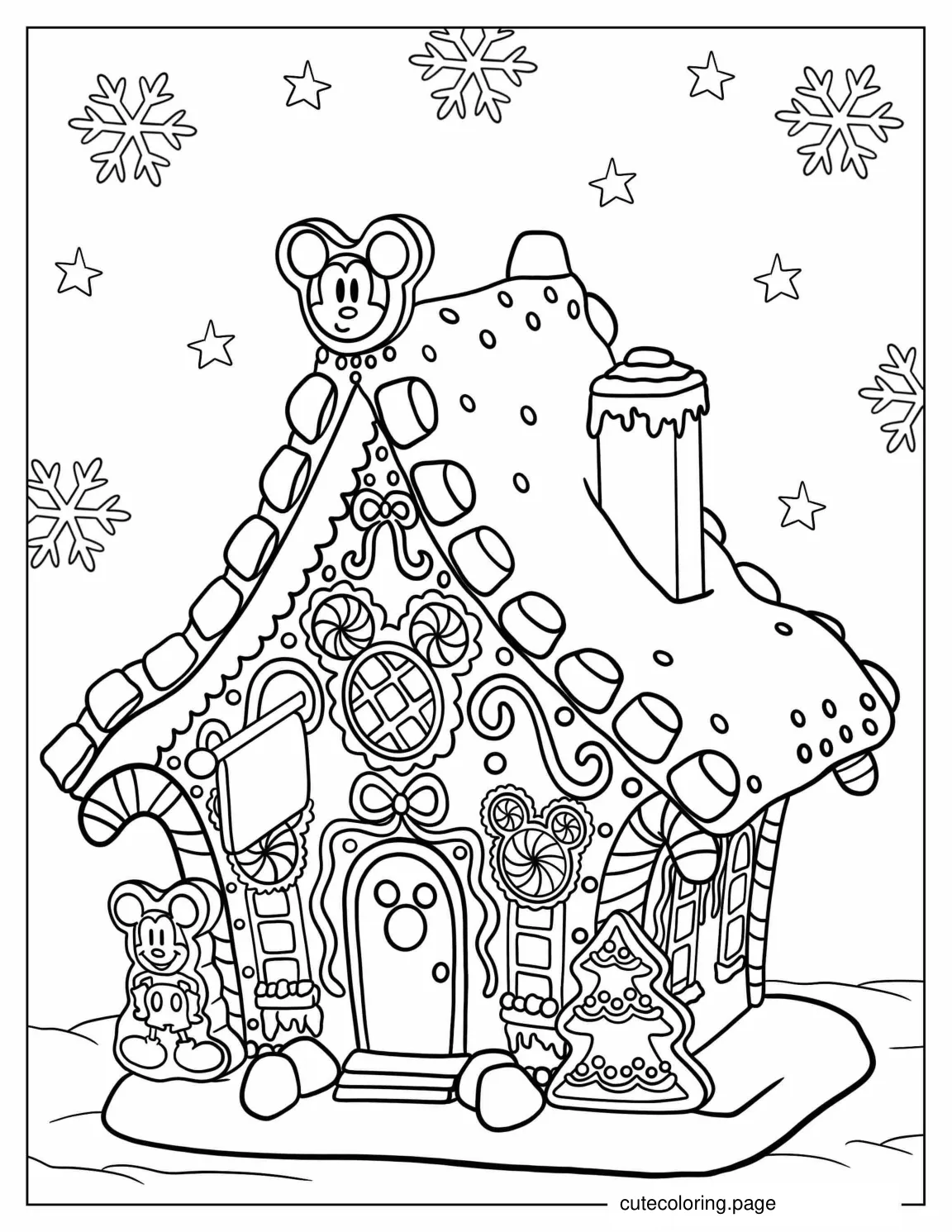 Mickey Mouse With Gingerbread House To Color coloring page