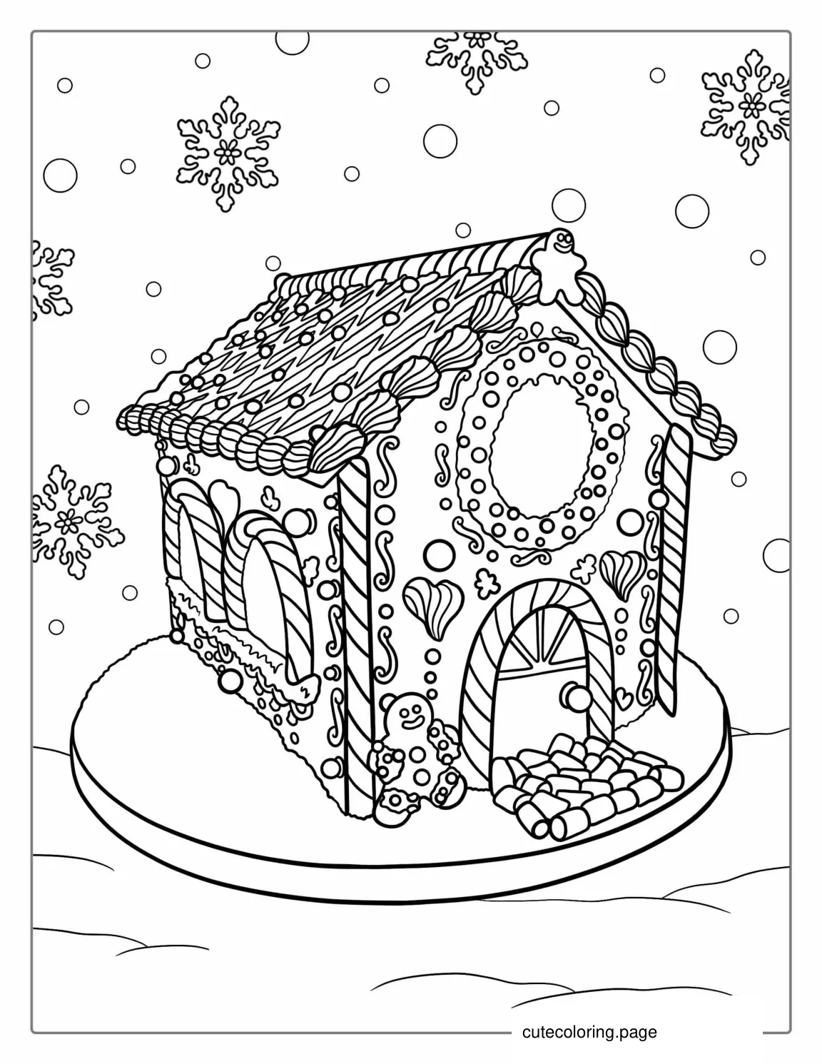 Detailed Christmas Gingerbread House To Color coloring page