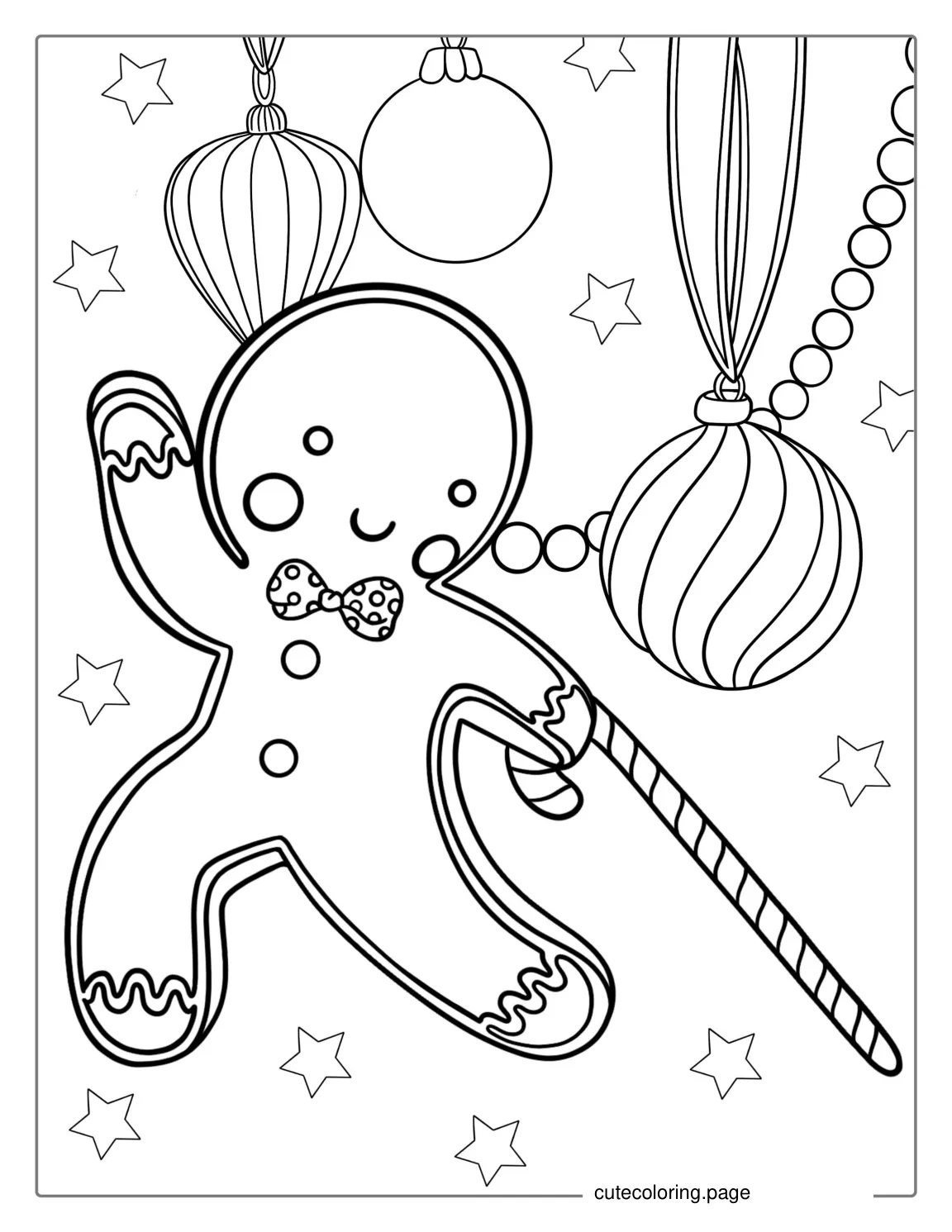 Gingerbread Man Dancing With Candy Cane coloring page