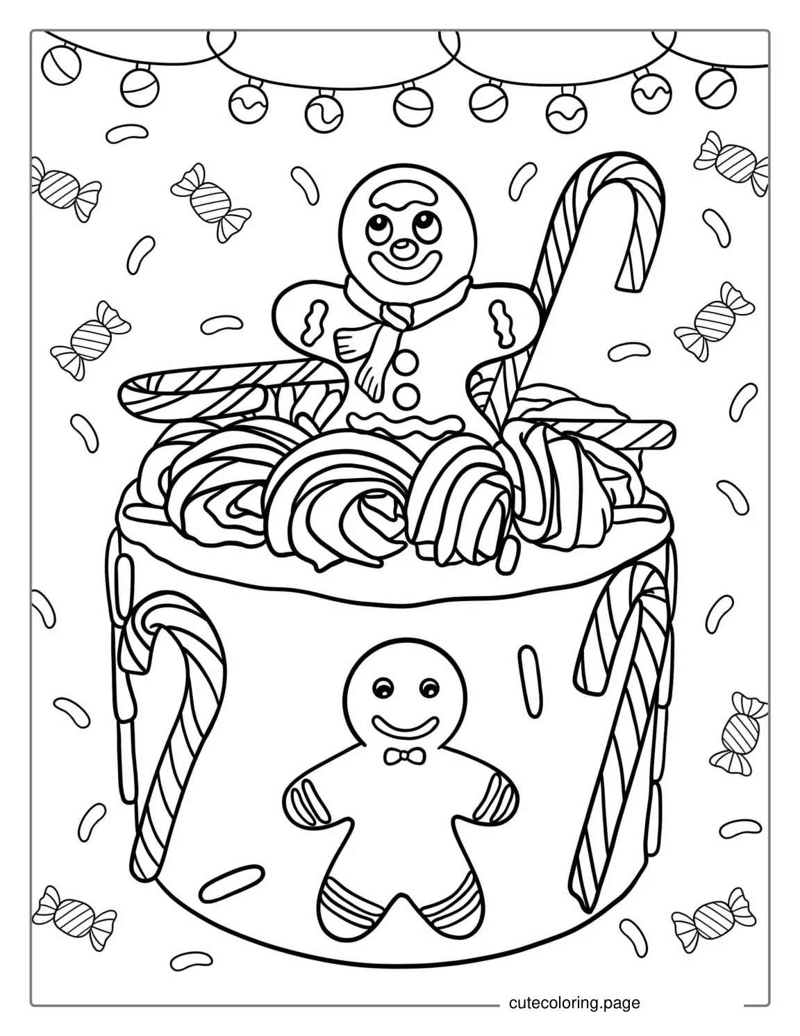 Gingerbread Man On Cake To Color coloring page