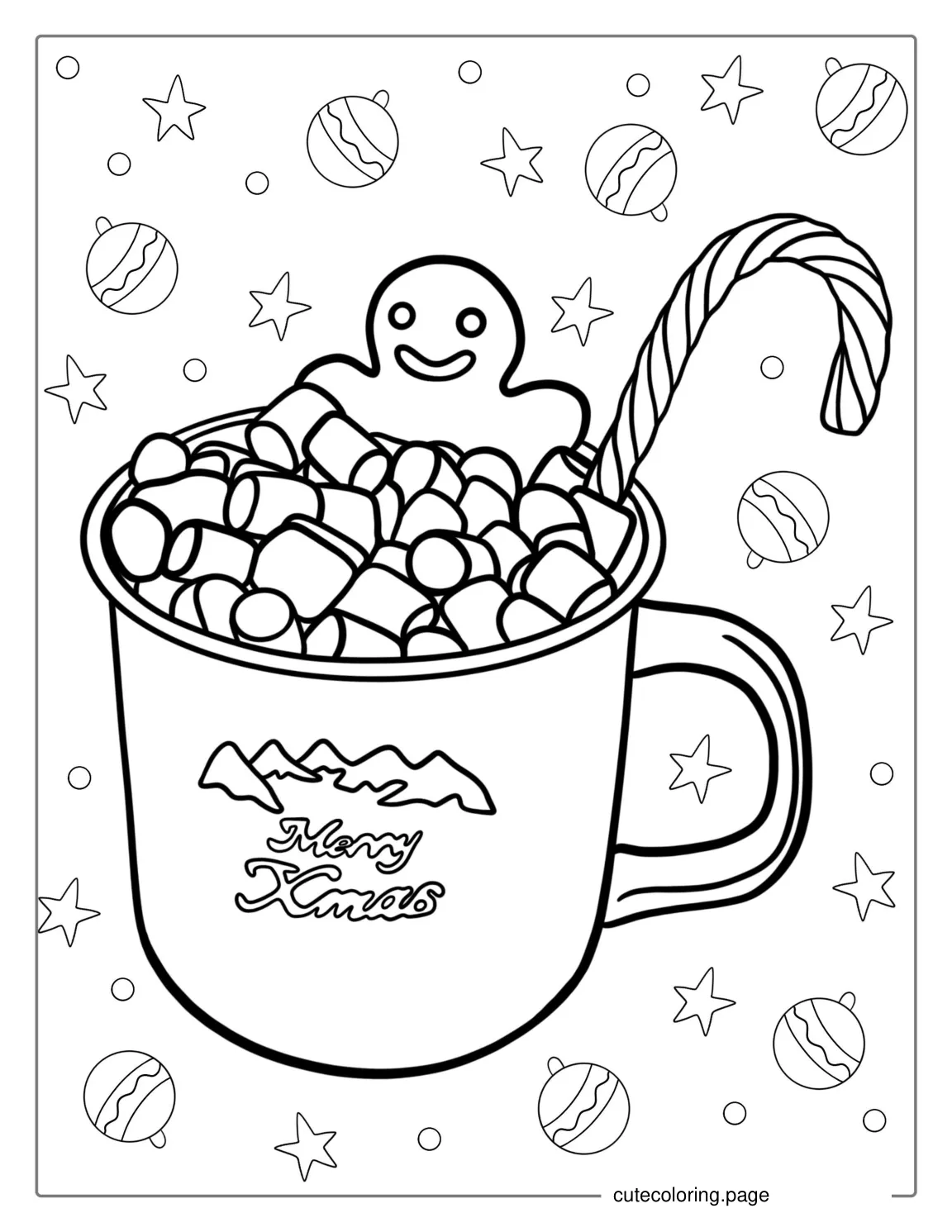 Gingerbread Man Sitting In Mug Of Coco To Color coloring page