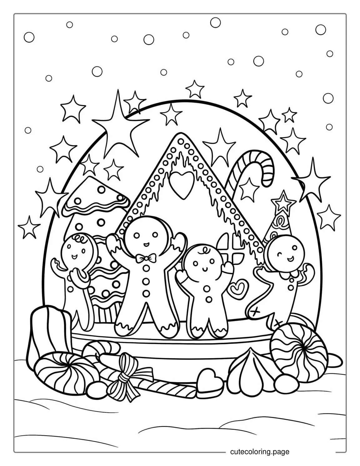 Gingerbread Men In Snow Globe To Color coloring page