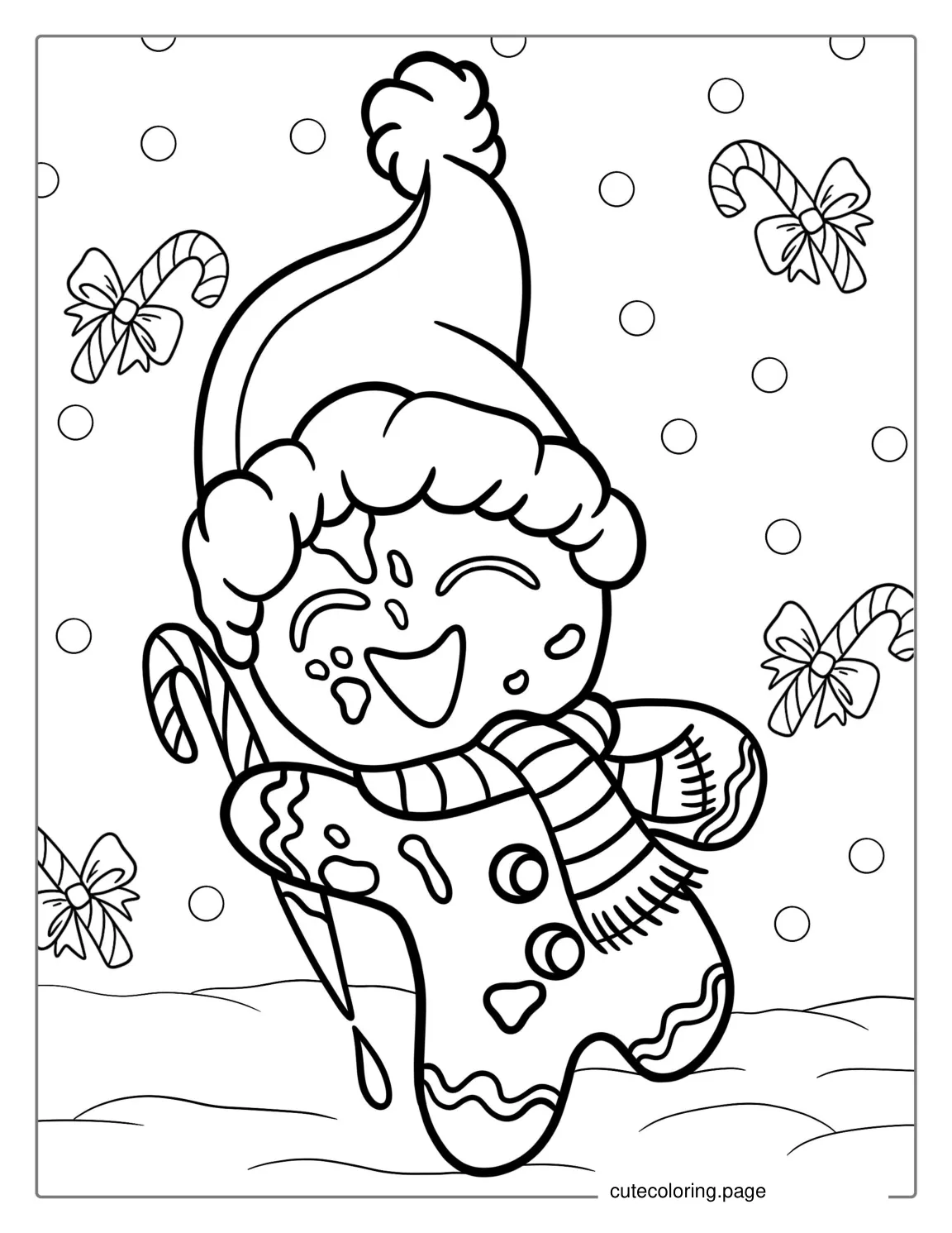 Happy Gingerbread Man With Santa Hat To Color coloring page