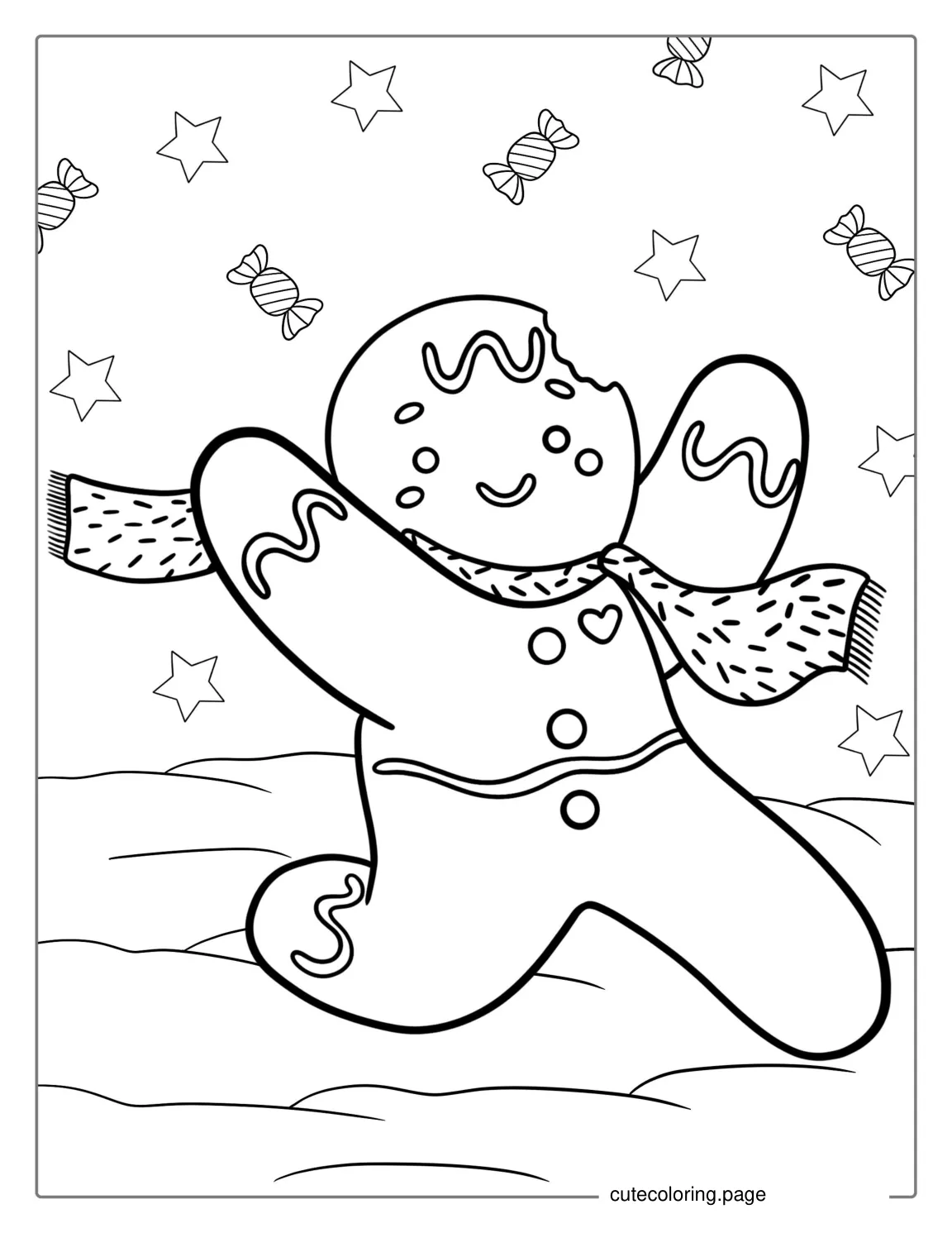 Winter Themed Gingerbread Man With Bite Missing coloring page