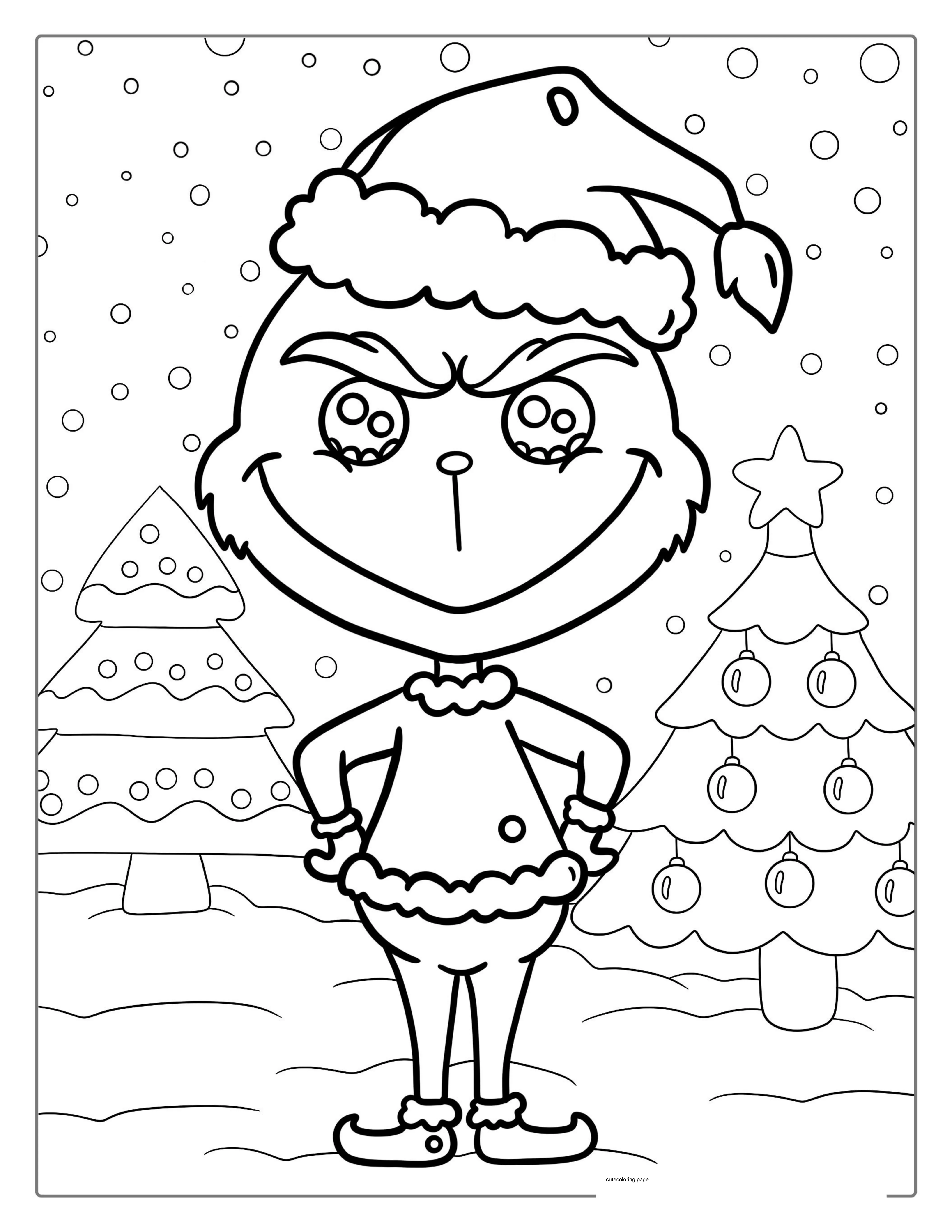 Baby Grinch With Christmas Trees To Color coloring page