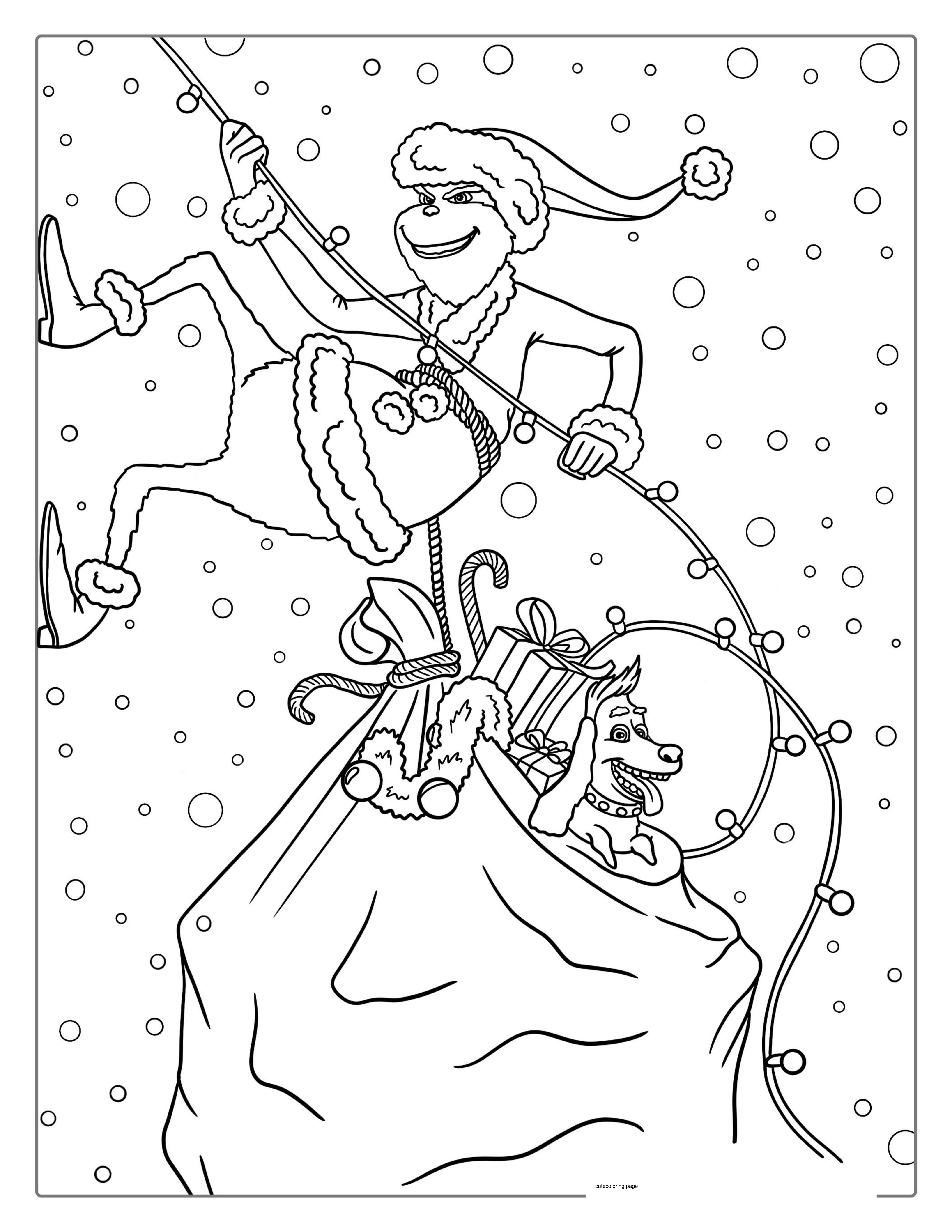 Coloring Sheet Of Sneaky Grinch With Max Scaling Building coloring page