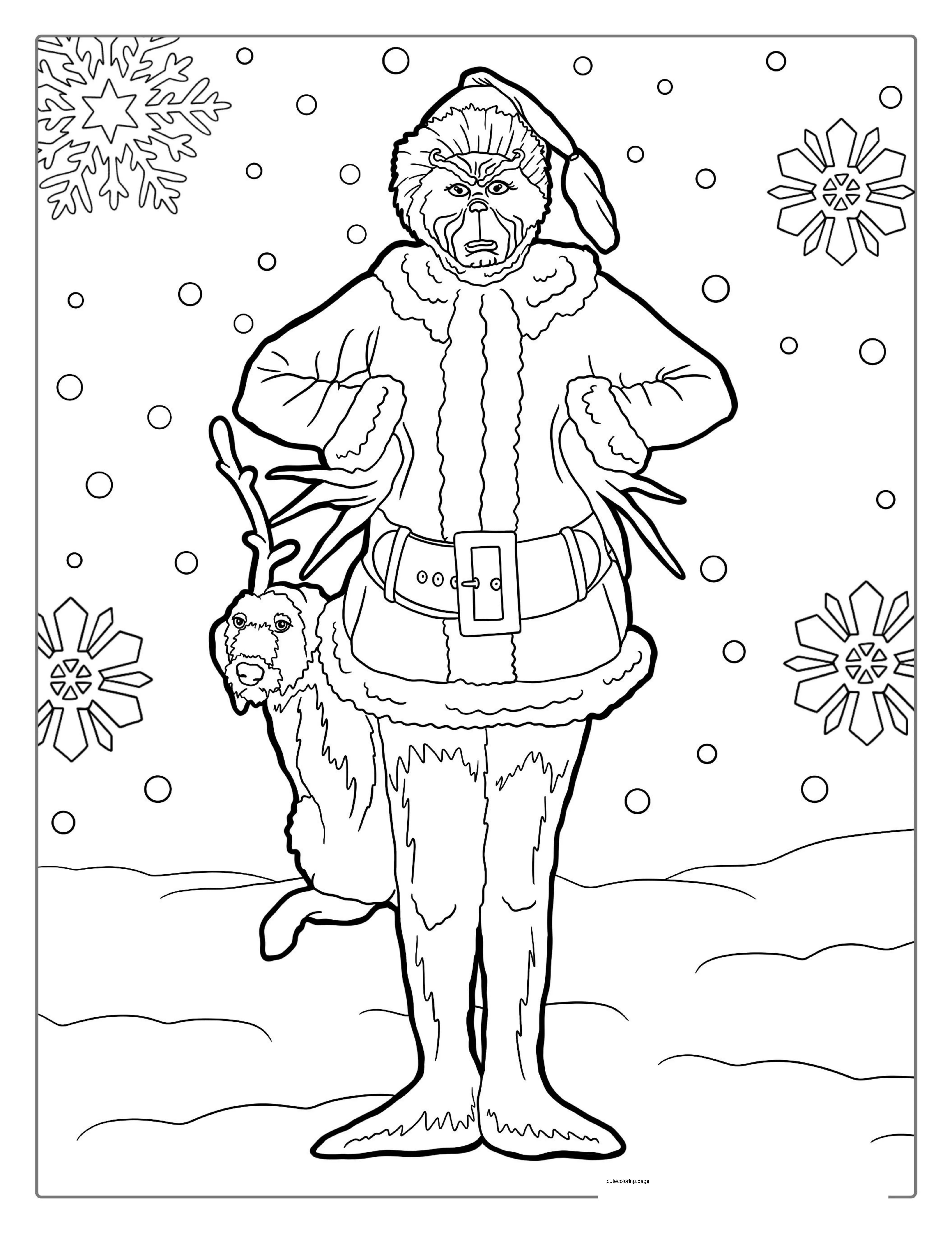 Detailed Coloring Page Of Jim Carrey As The Grinch coloring page