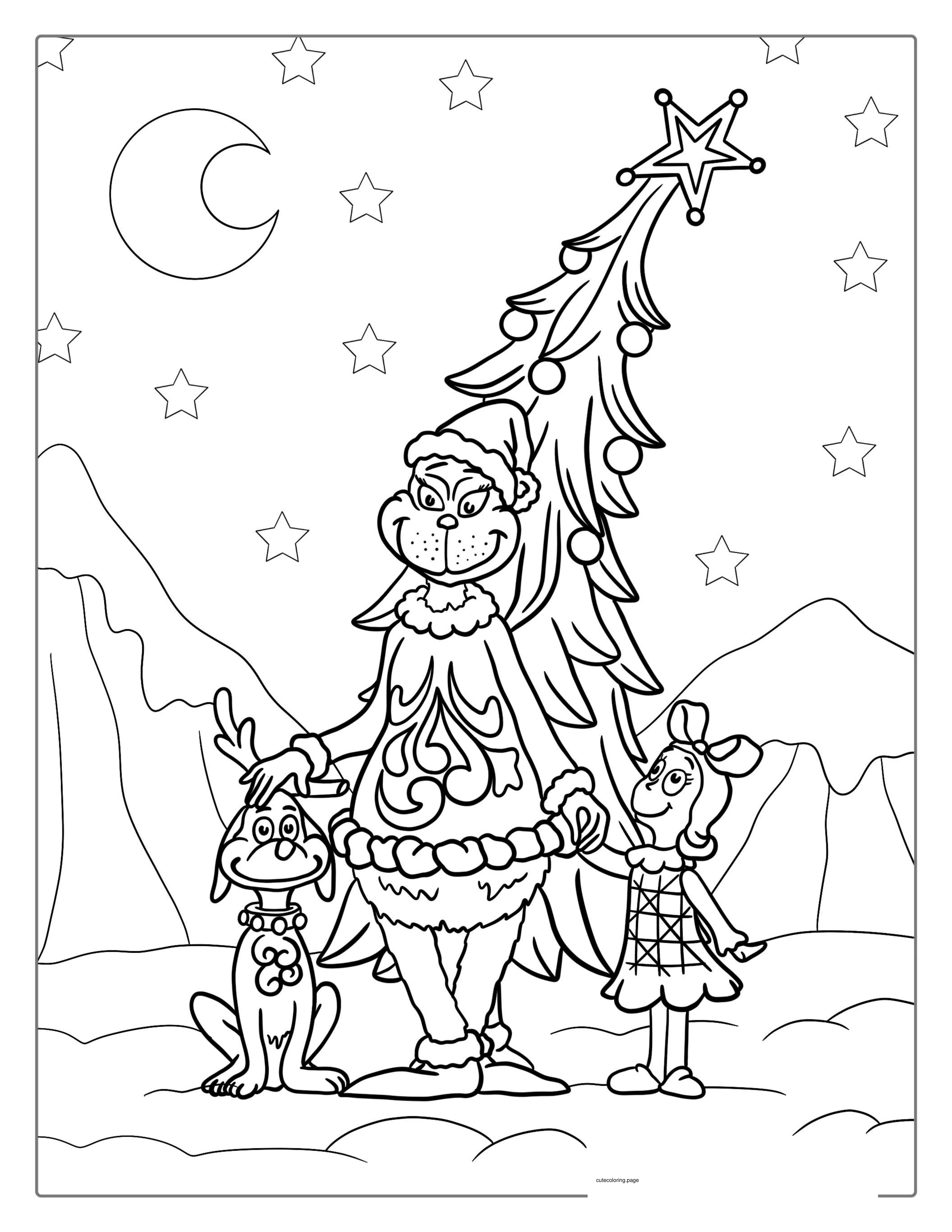 Easy Coloring Page Of The Grinch Max And Cindy Lou coloring page