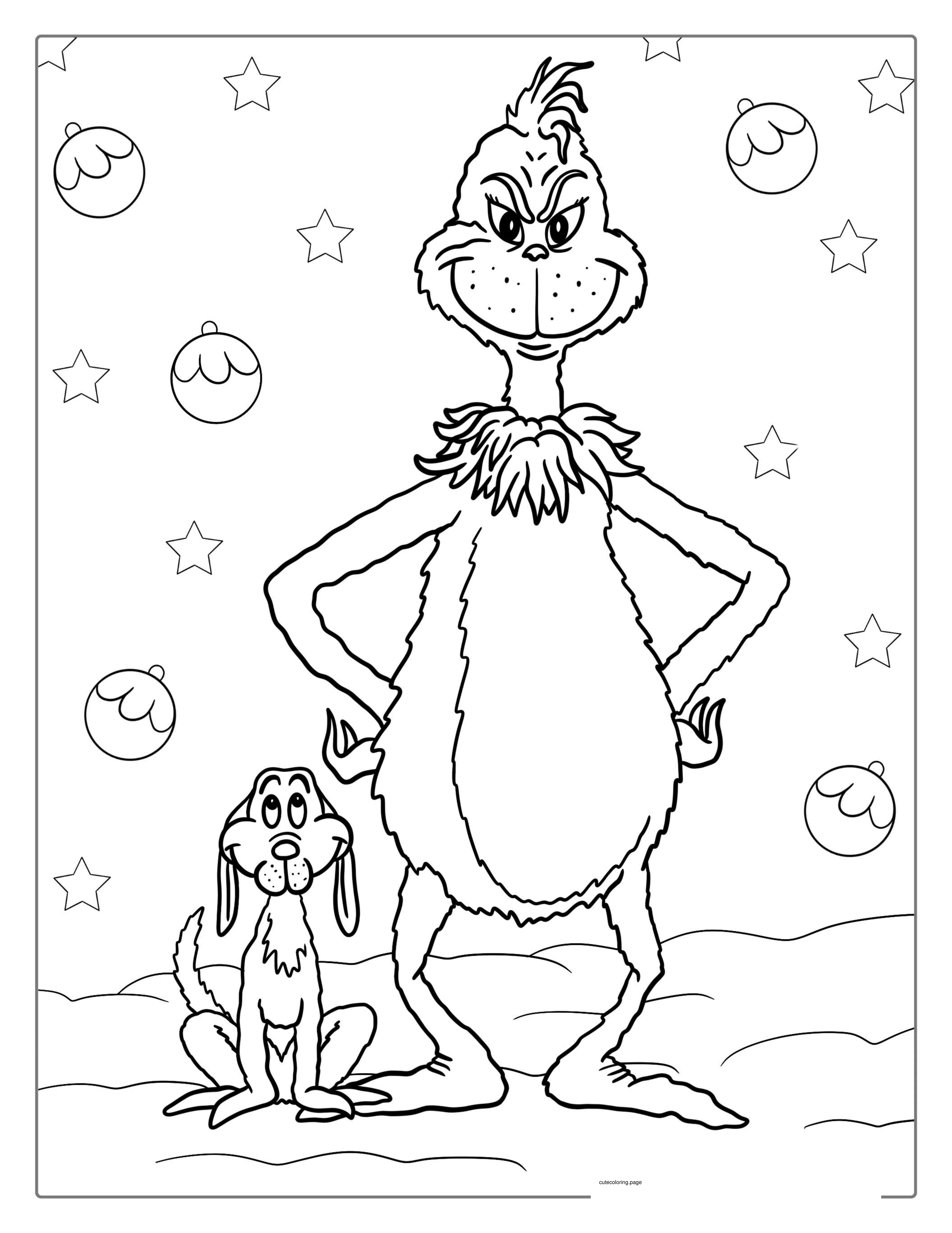 Easy Grinch Coloring Picture With Max coloring page