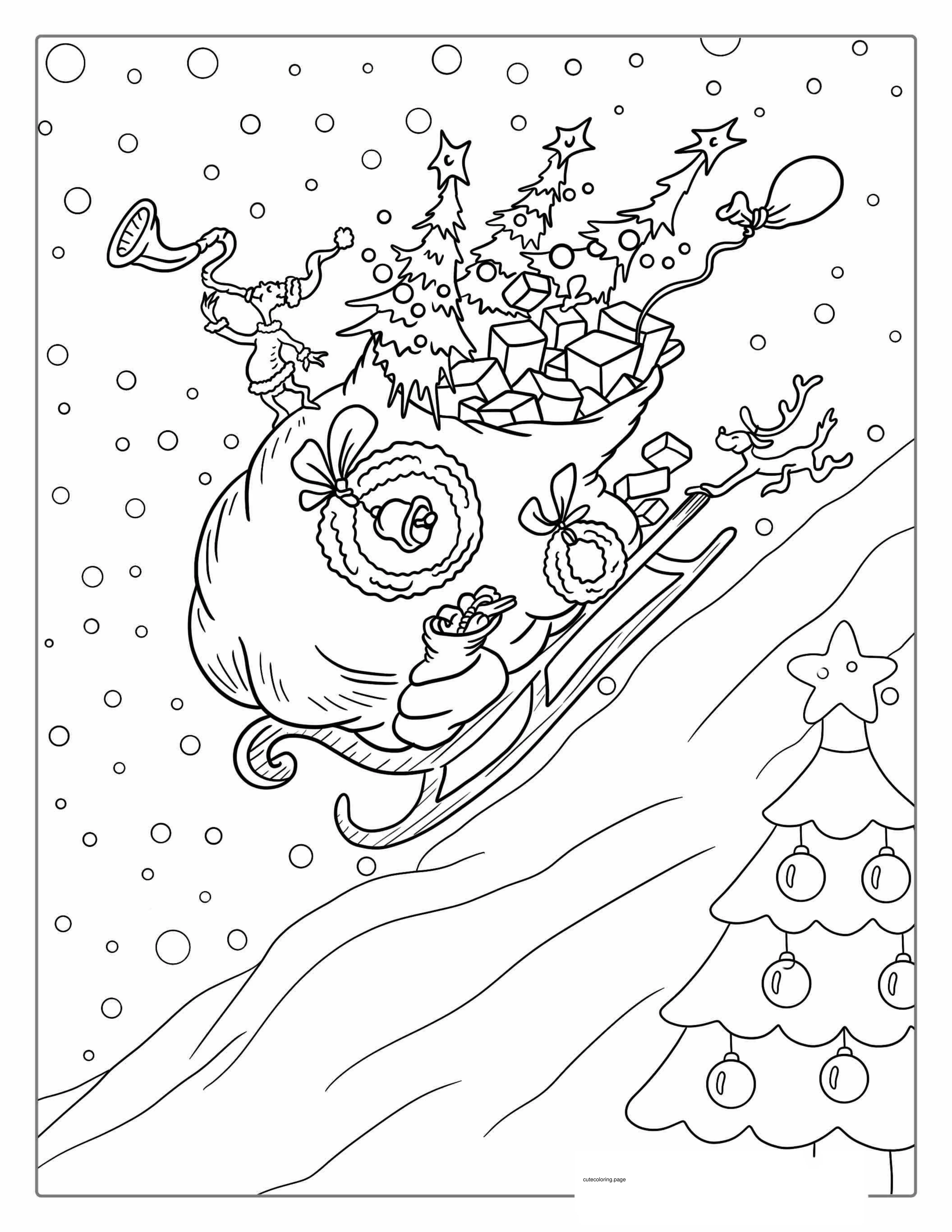 Grinch With Sleigh Full Of Presents To Color coloring page