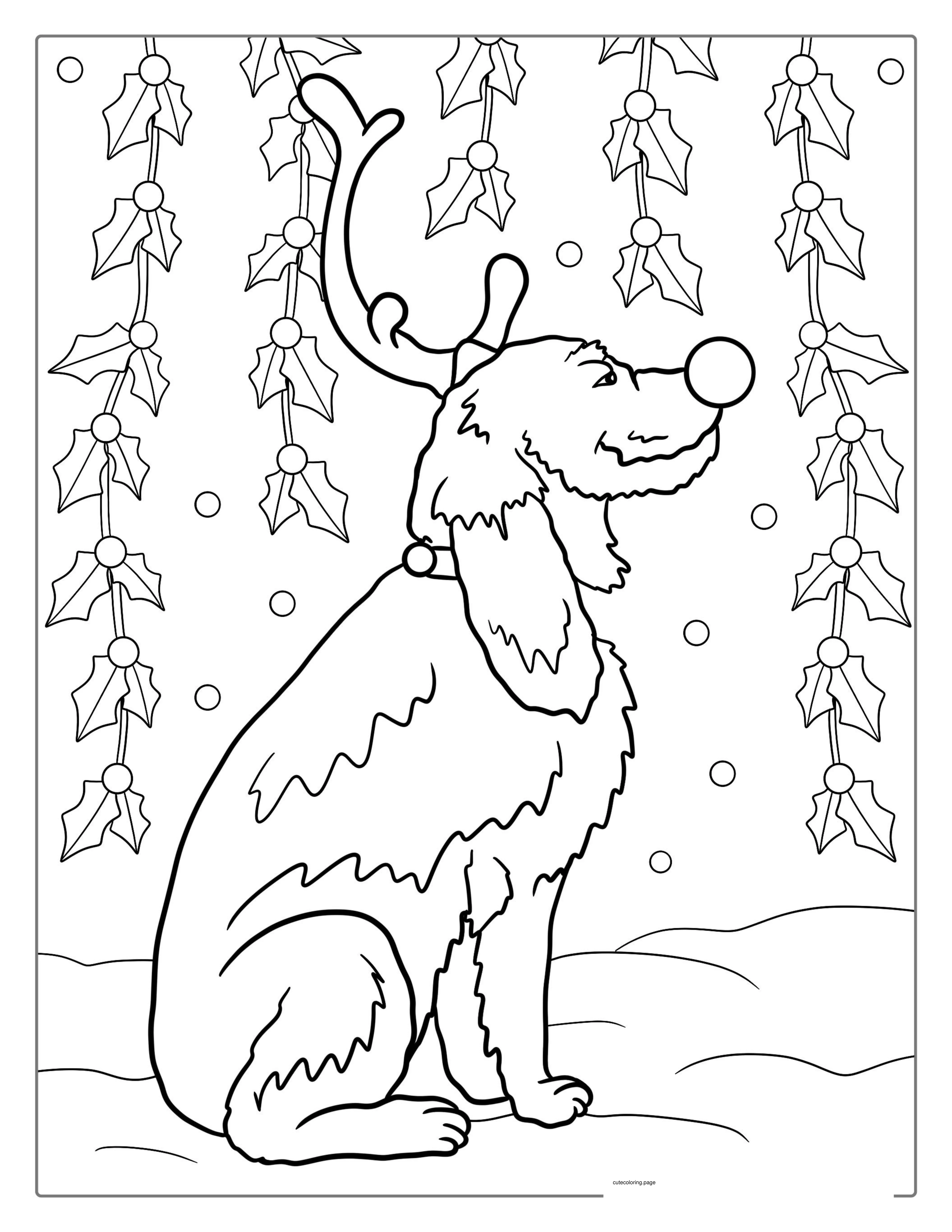 Max The Dog Wearing Antlers Coloring Sheet coloring page