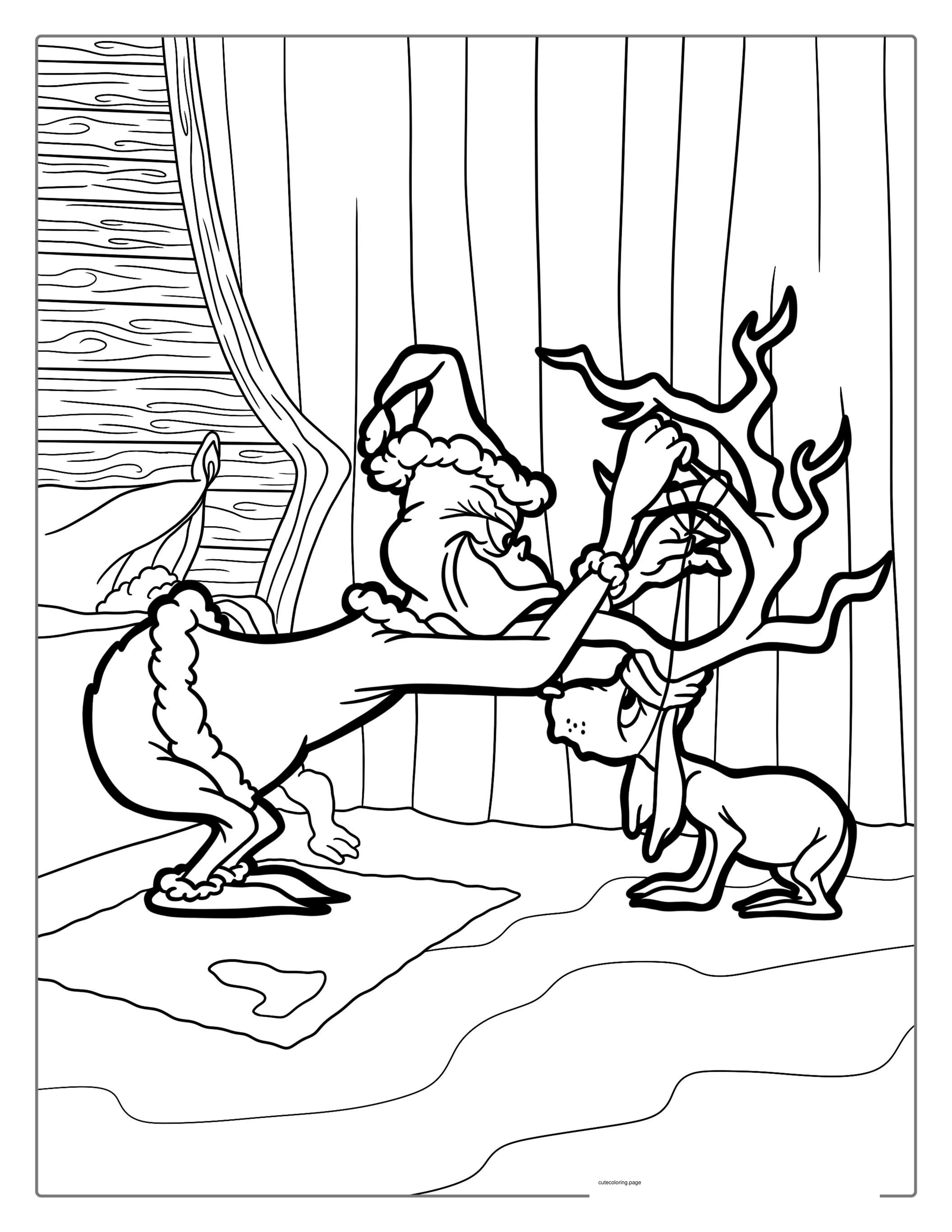 The Grinch Putting Antlers On Max Coloring Page coloring page