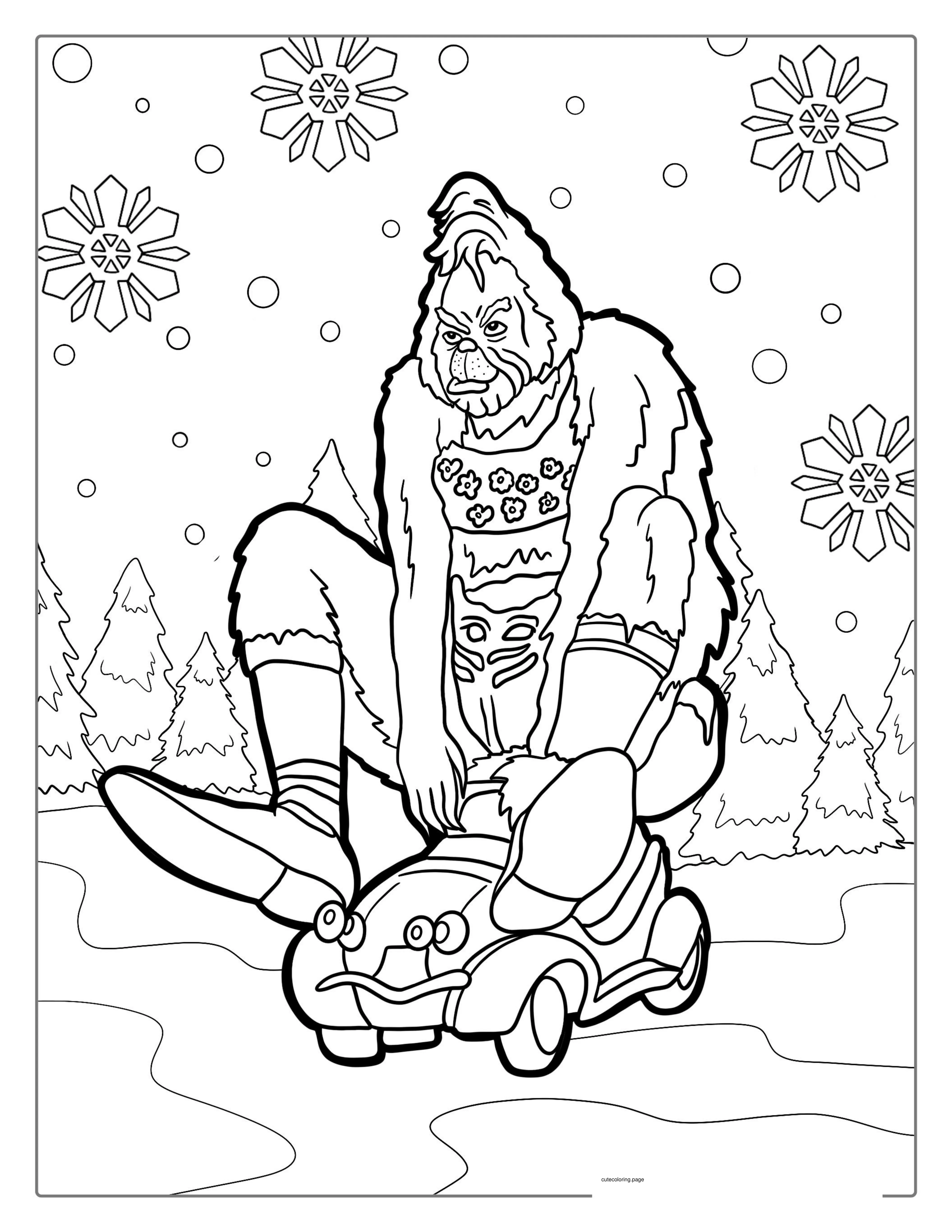 The Grinch Riding On Small Car In Whoville coloring page