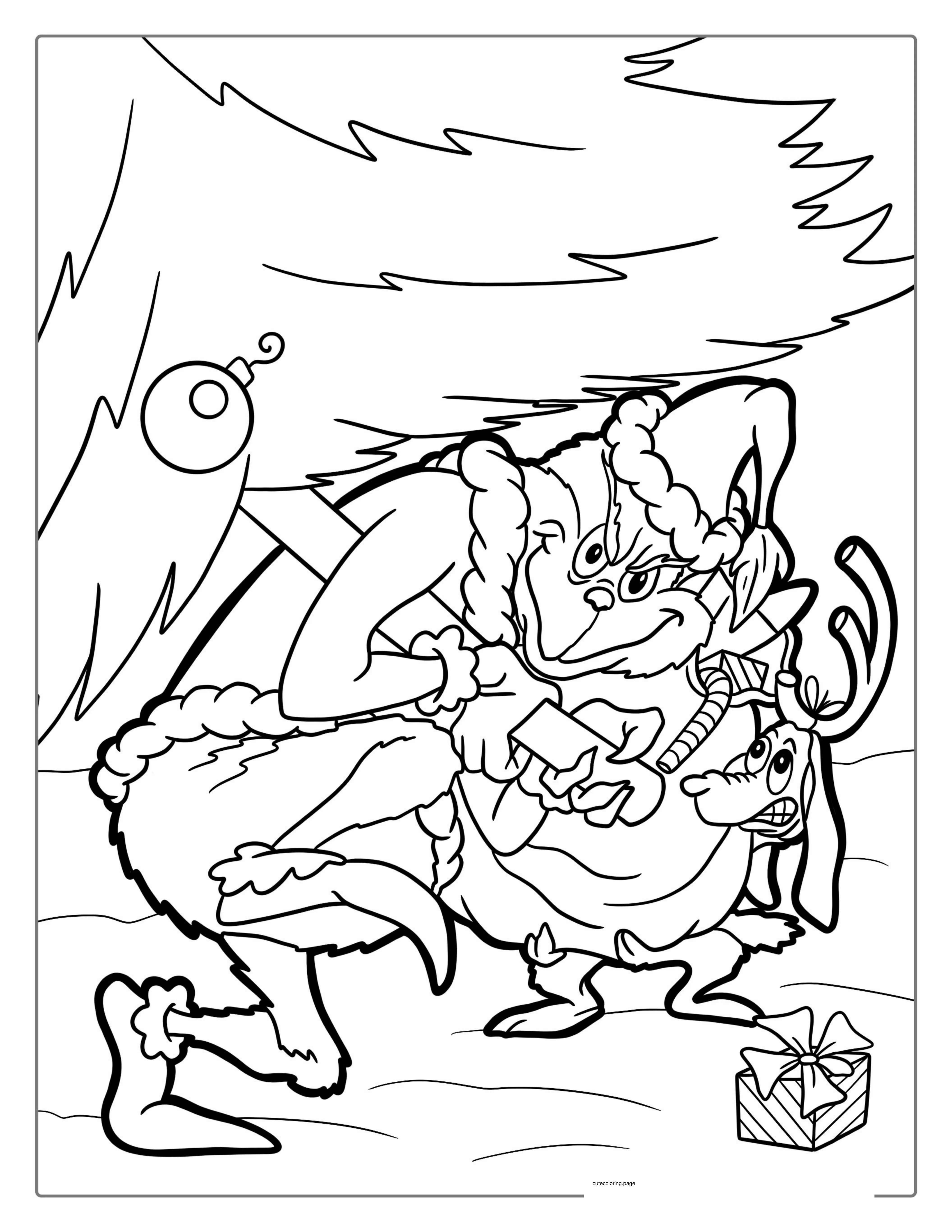 The Grinch Stealing Christmas Tree Coloring Sheet coloring page