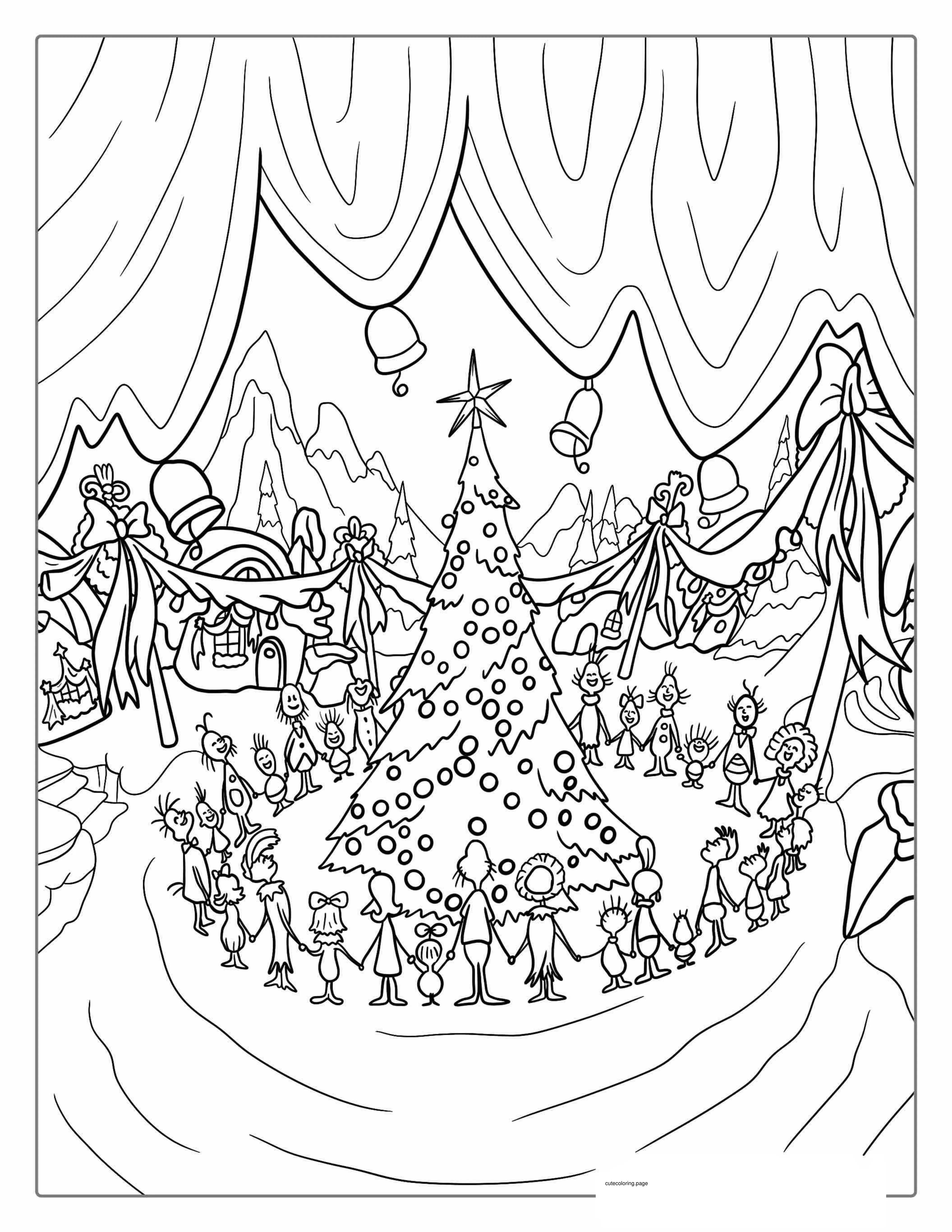 The Whos Singing Carrols Around a Christmas Tree coloring page