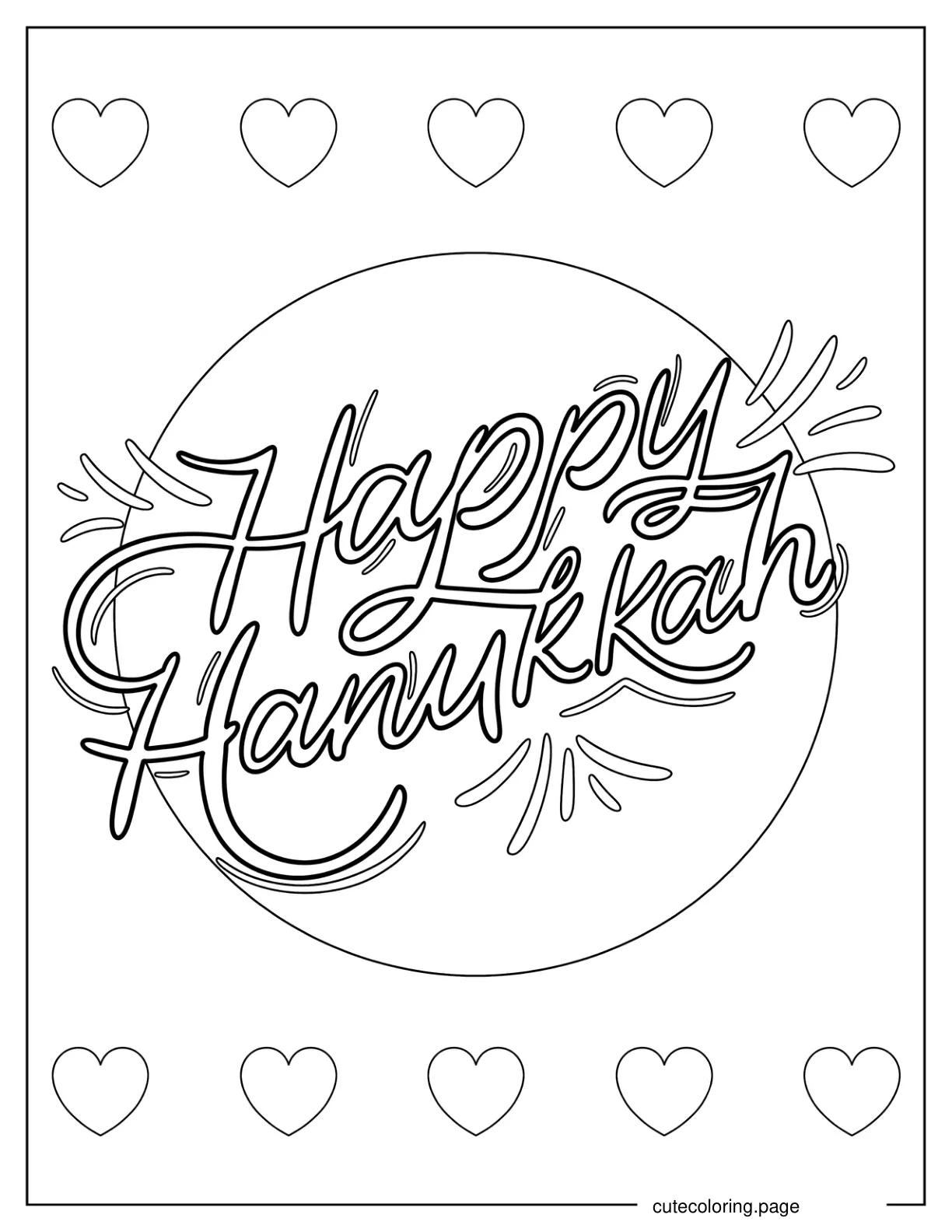 Happy Hanukkah Script Inside Circle Coloring Sheet coloring page