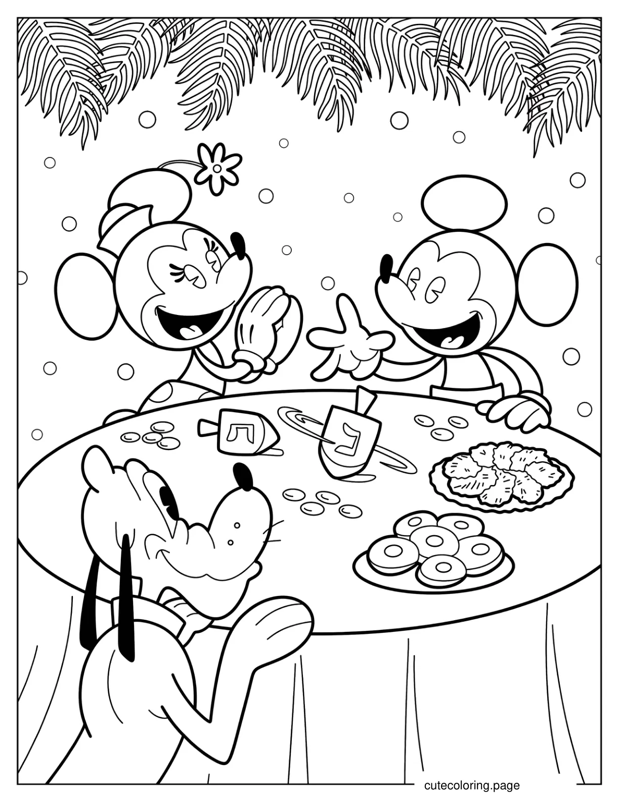 Mickey Mouse Minnie Mouse And Pluto Celebrating Hanukkah coloring page