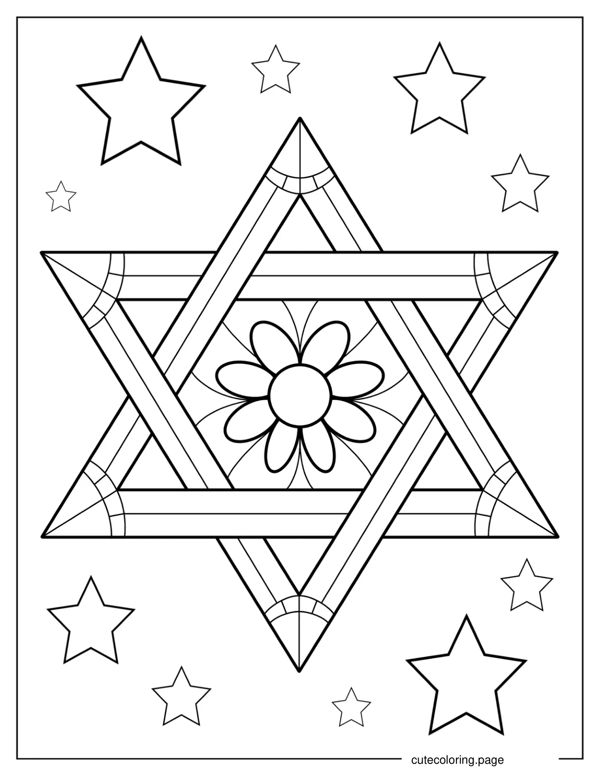 Star Of David With Flower At The Center Hanukkah coloring page