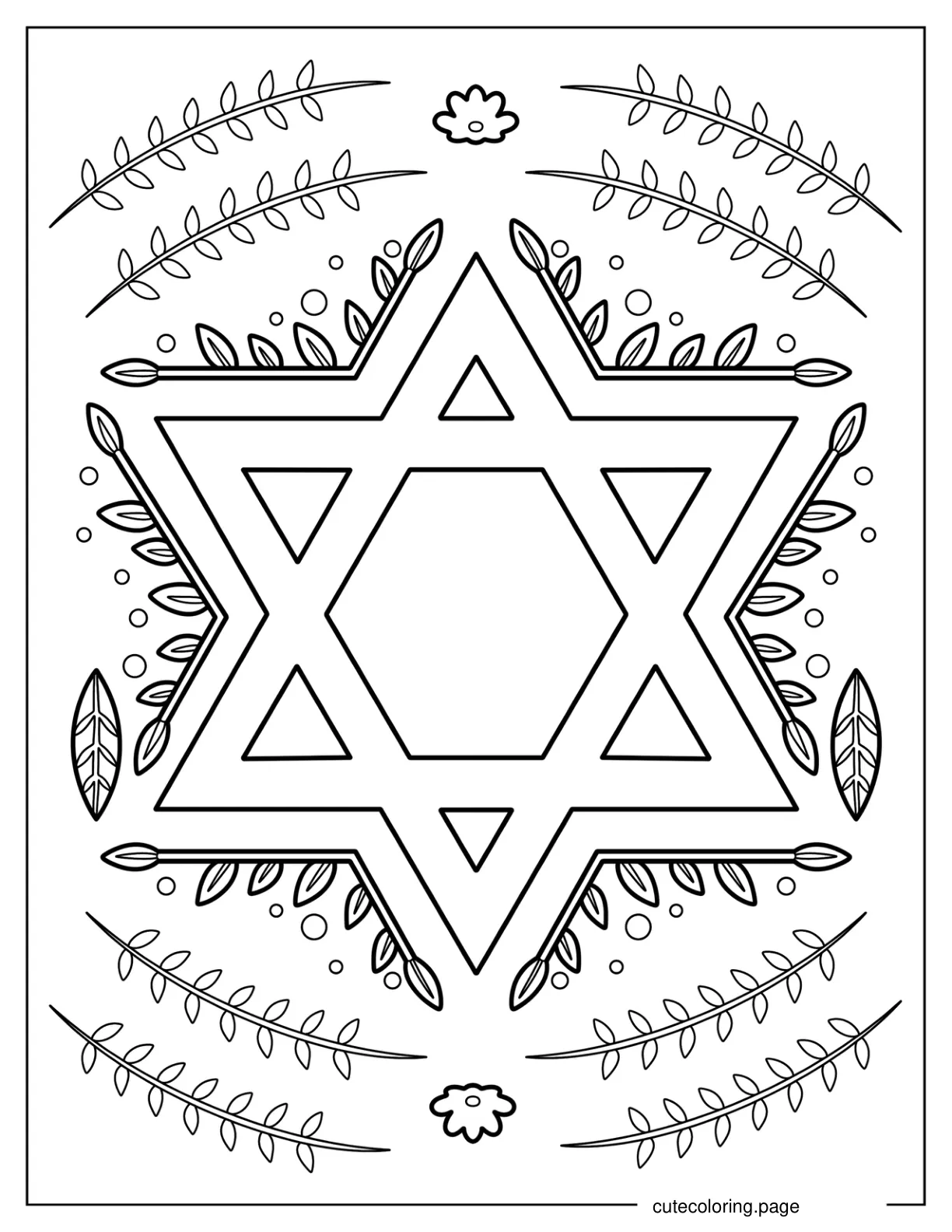 Star Of David With Leaves Outline Coloring Sheet coloring page