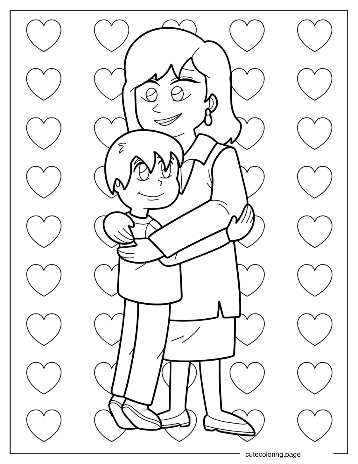 Home Alone Cartoon Mother Hugging Kevin Coloring Page coloring page