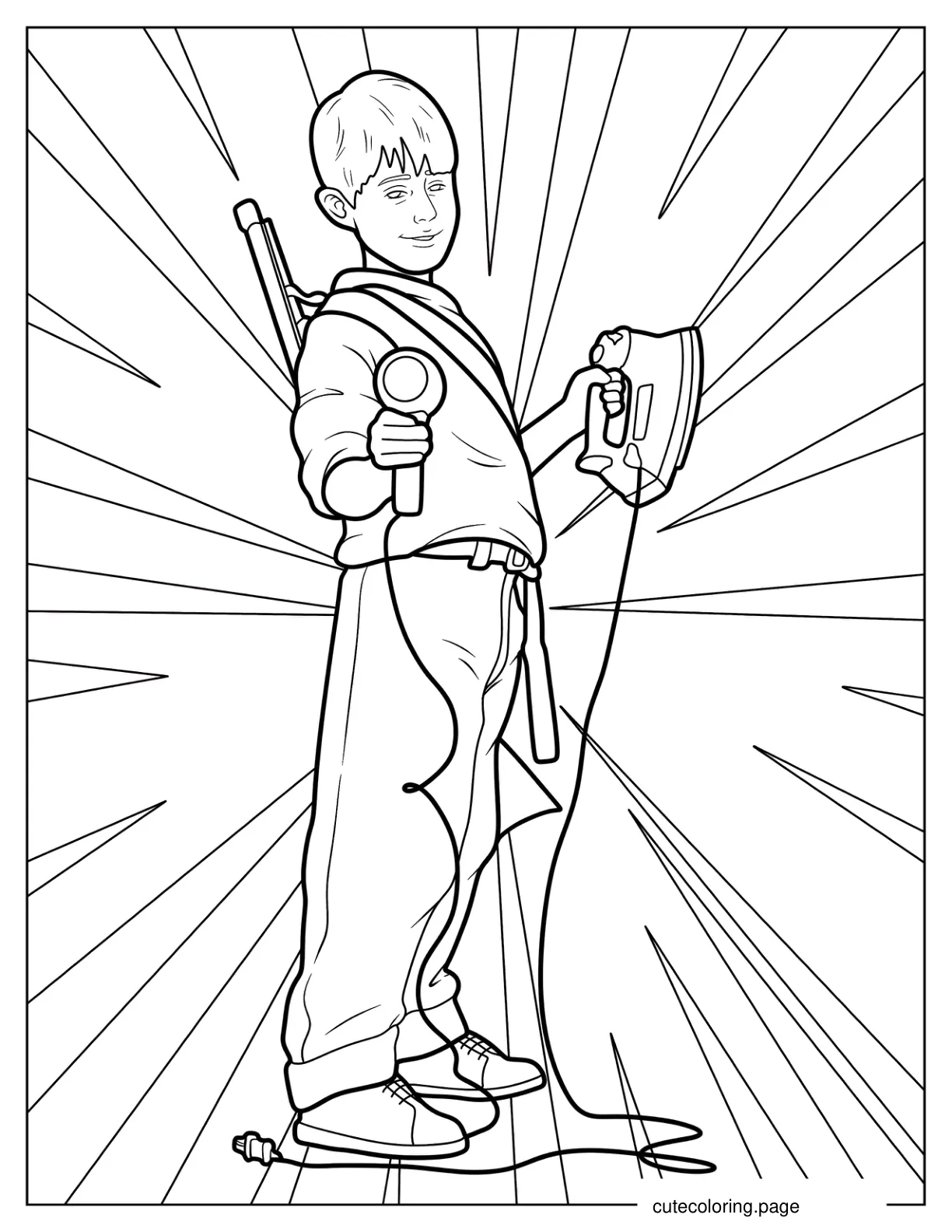 Home Alone Kevin McCallister Holding Makeshift Weapon Coloring Page coloring page