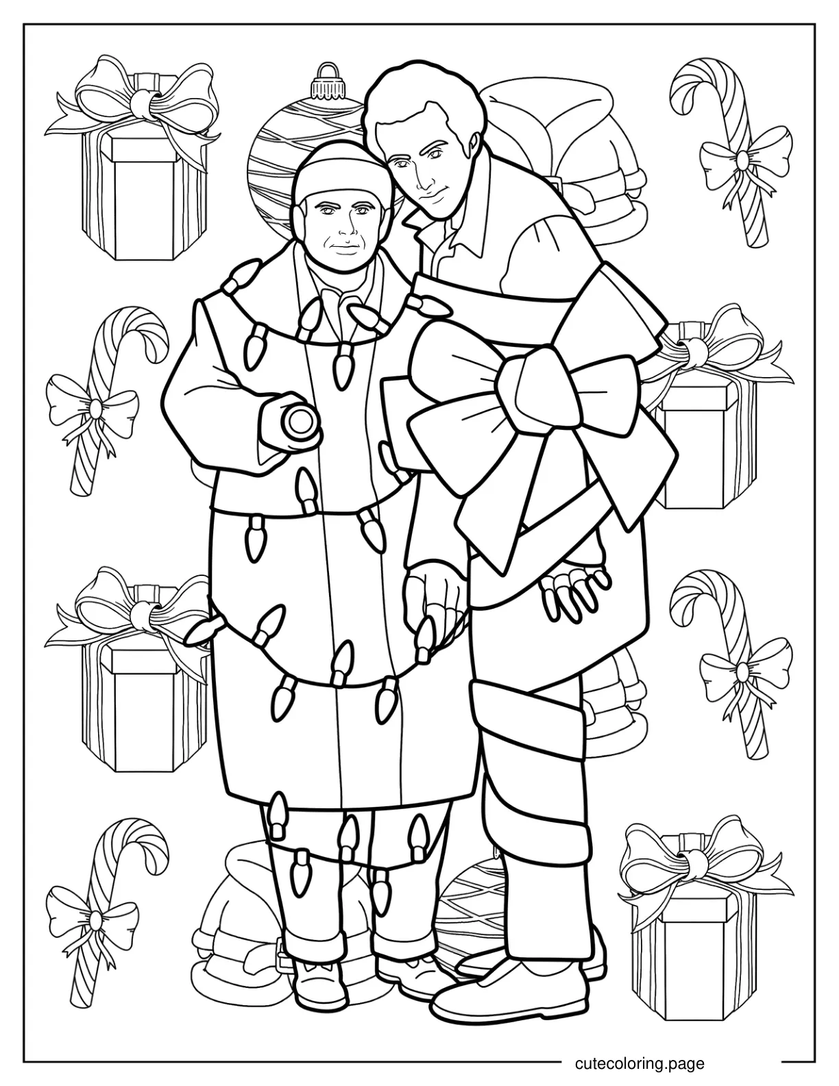 Marv And Harry Wrapped In Christmas Decor Coloring Page coloring page