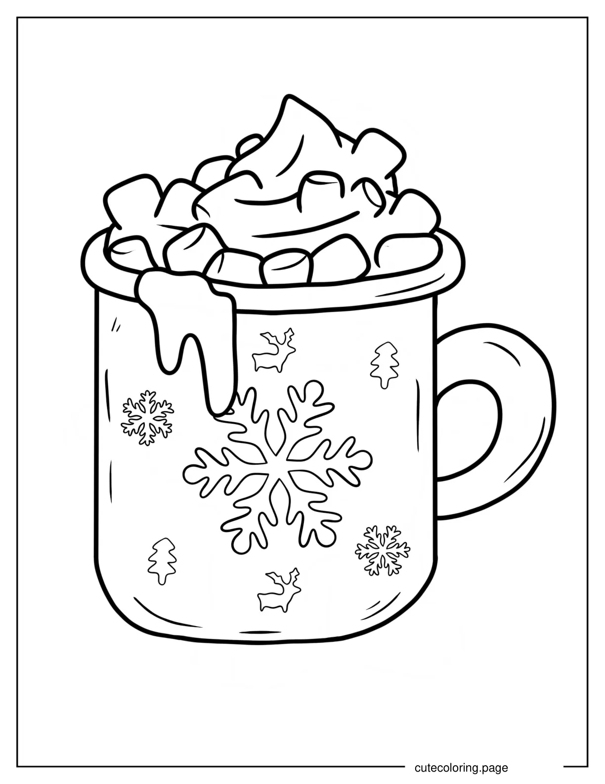 Easy Hot Coca In Cup With Snowflake Design Coloring Page For Kids coloring page