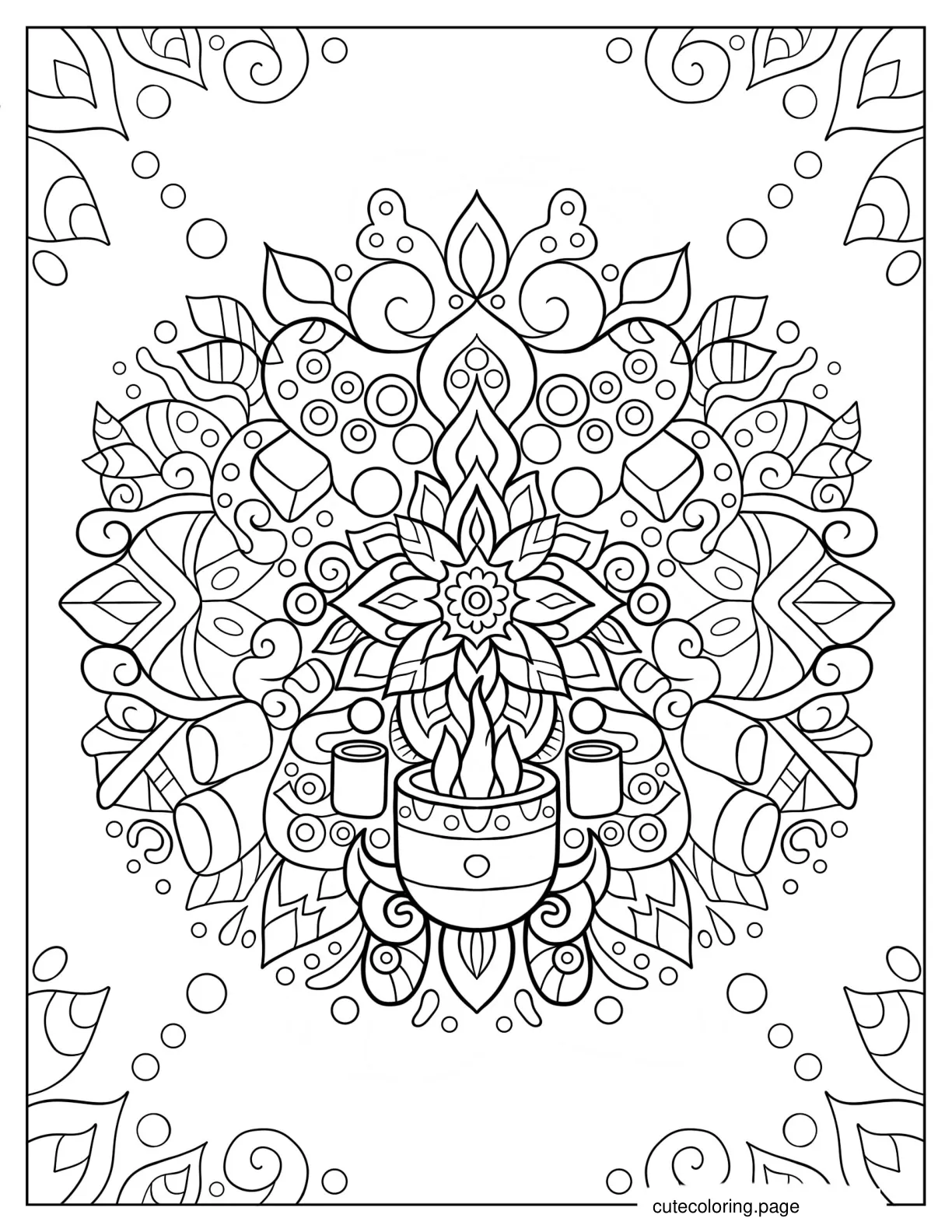 Hot Chocolate In Front Of Intricate Mandala coloring page