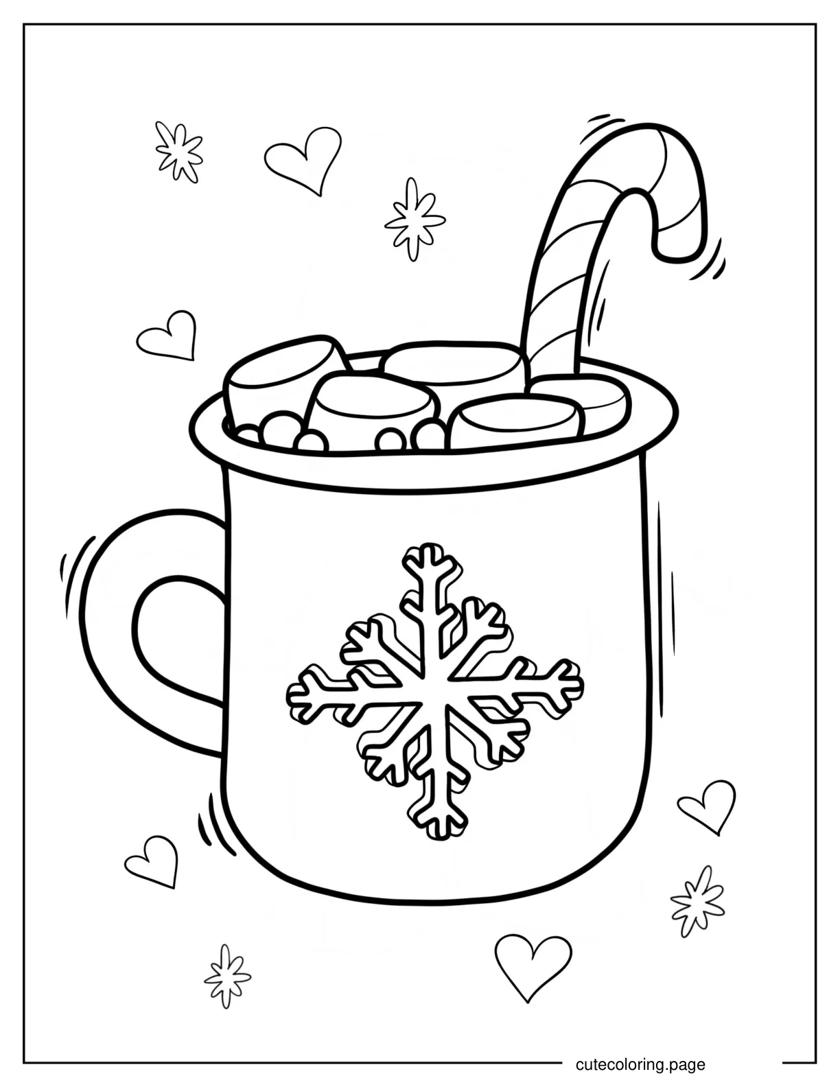 Hot Cocoa With Candy Cane And Large Marshmallows Coloring Sheet coloring page