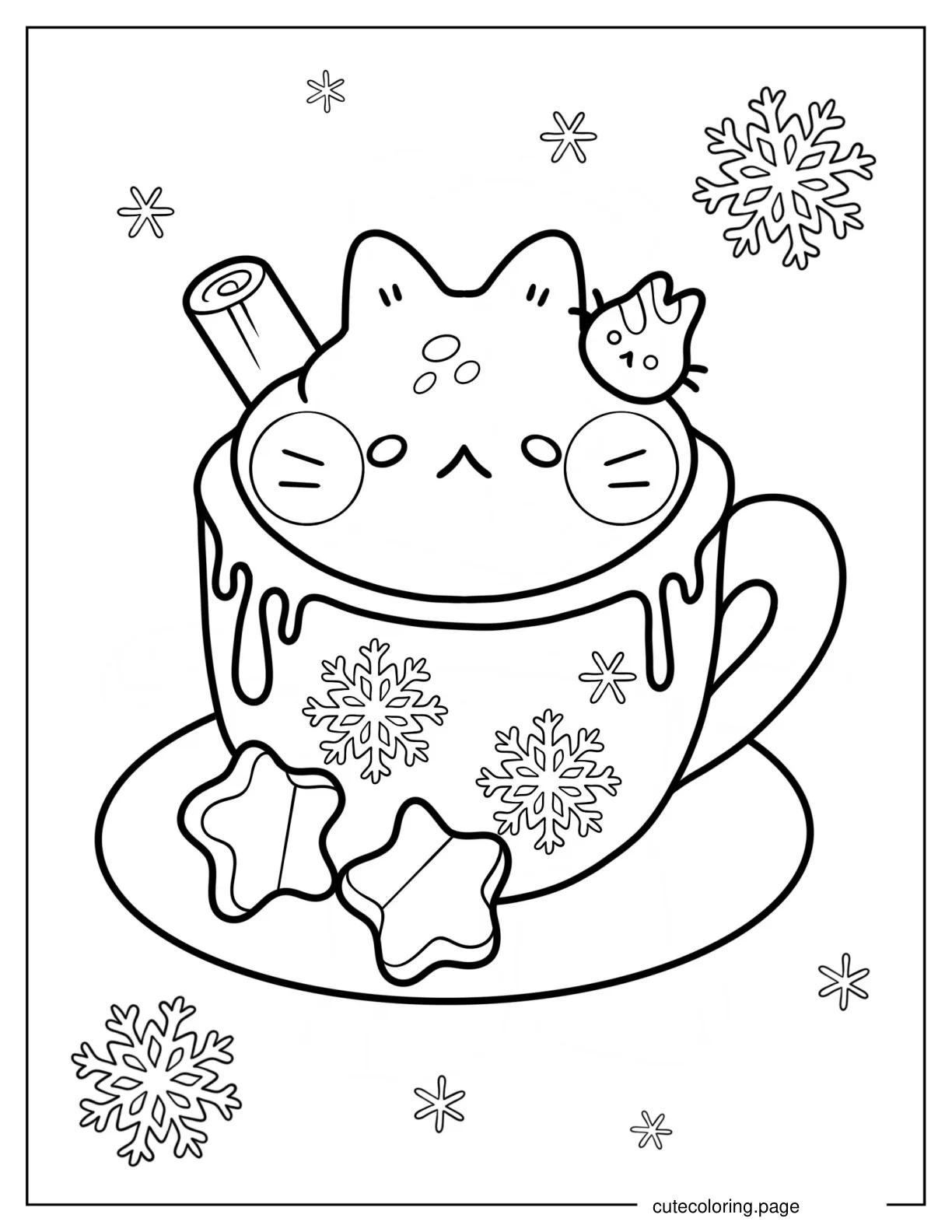 Kawaii Cat Inside Mug Of Hot Cocoa Coloring Page For Kids coloring page