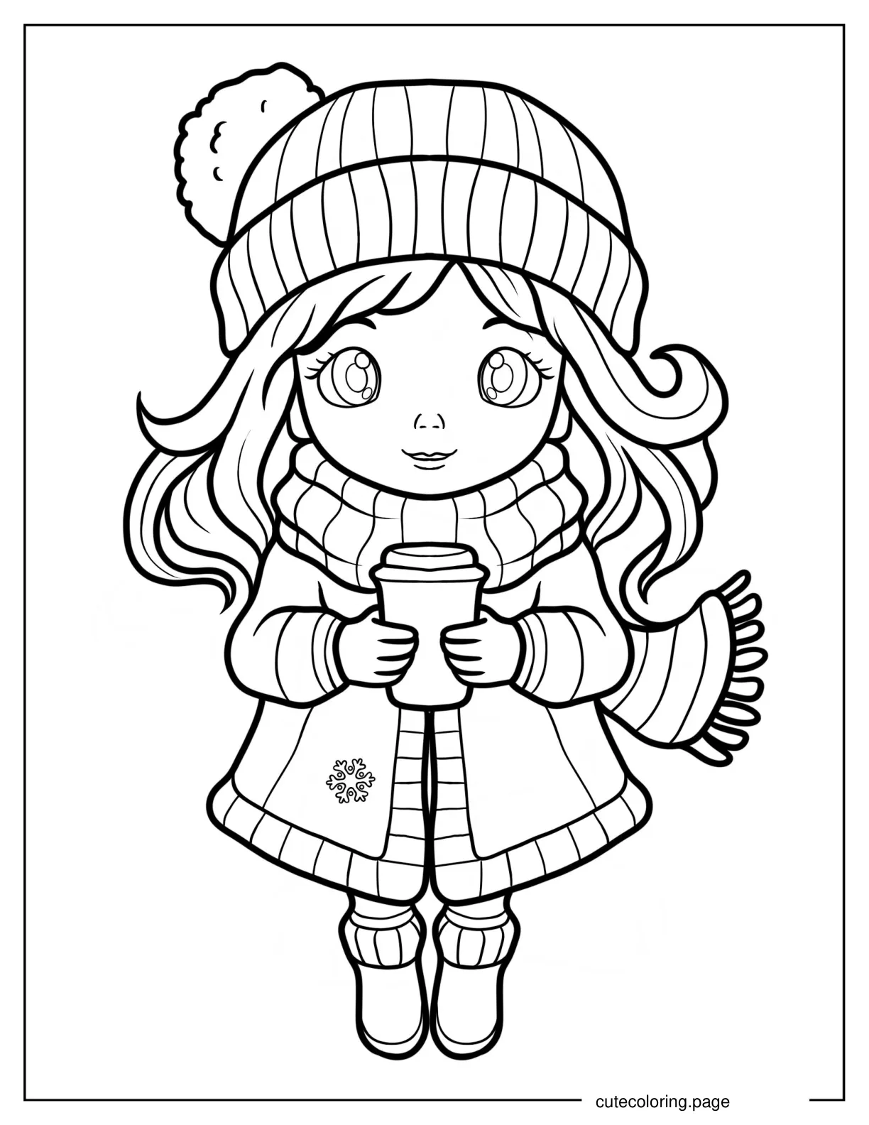 Little Girl Holding Cup Of Hot Cocoa coloring page