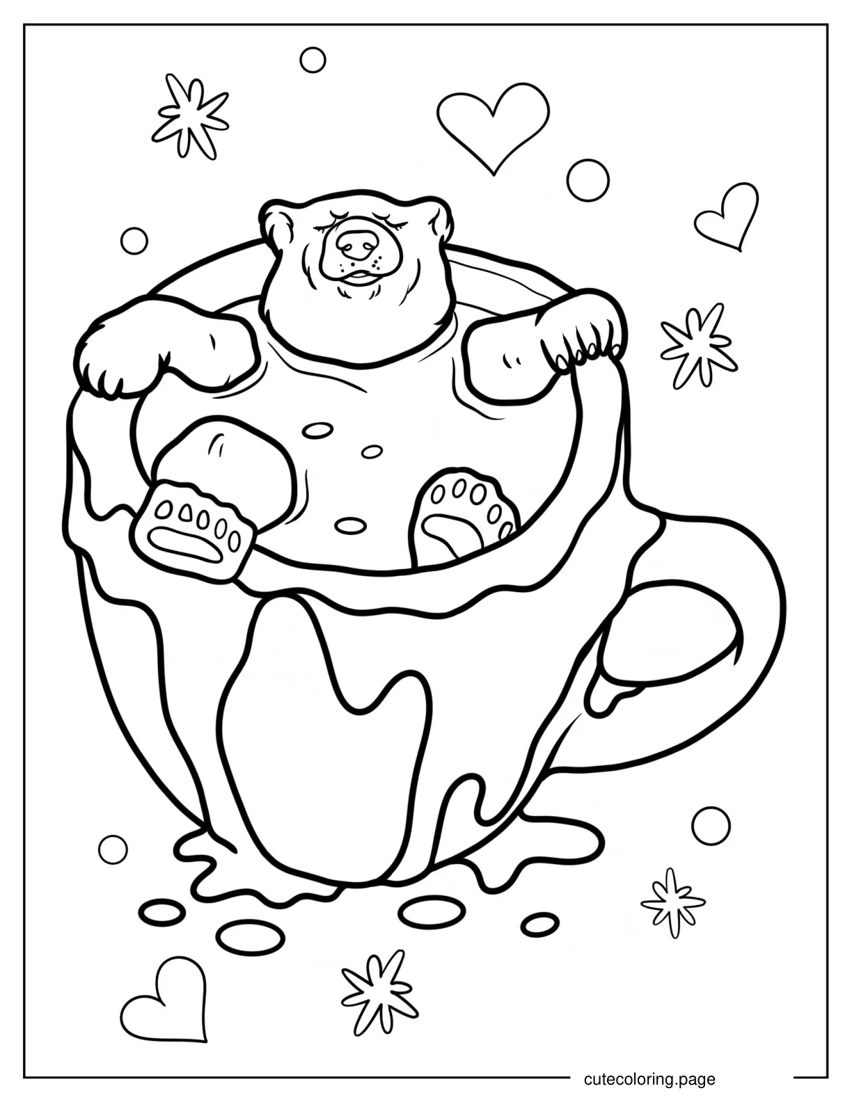 Polar Bear Bathing In Mug Of Hot Cocoa coloring page