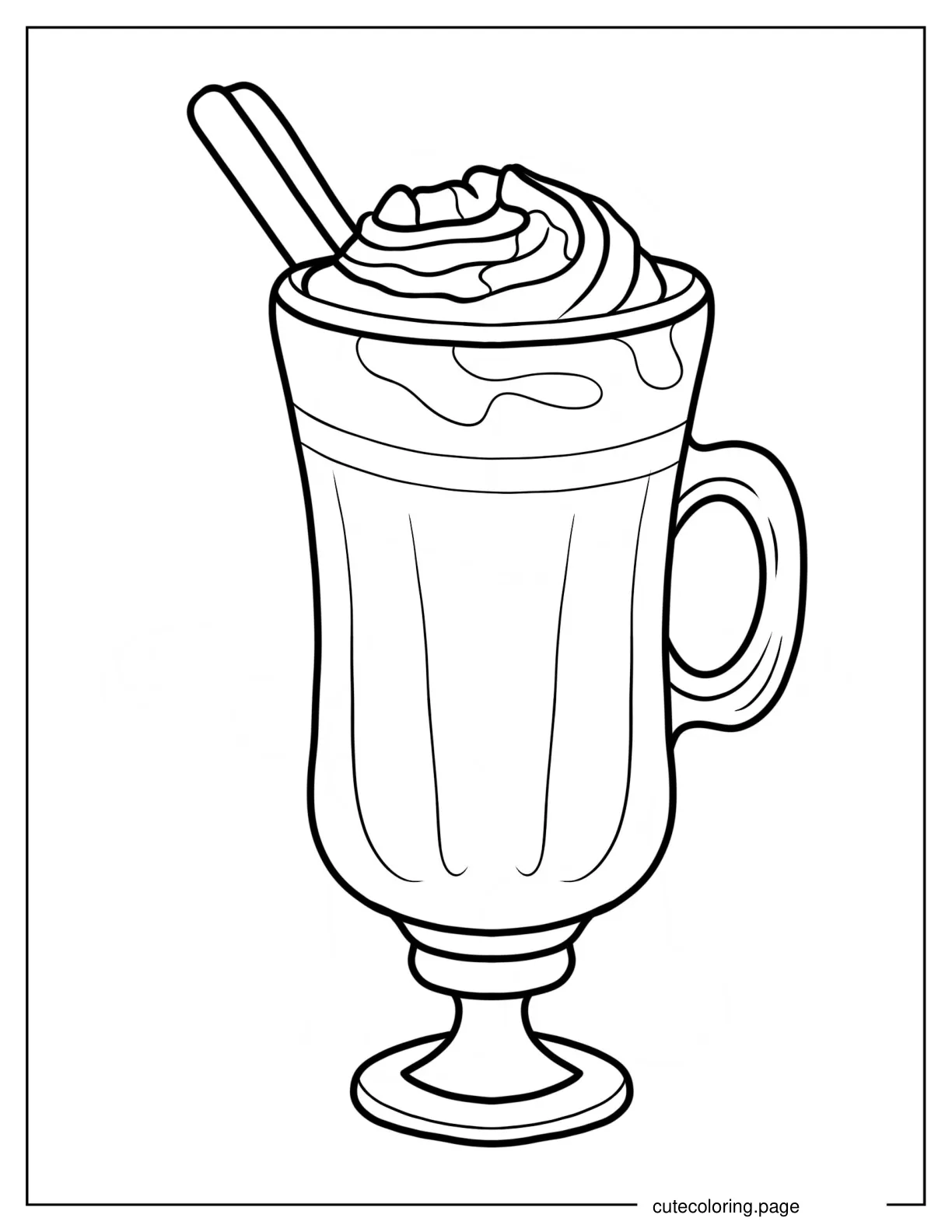 Simple Glass Of Hot Chocolate With Whipped Cream And Cinnamon Sticks Coloring Page coloring page