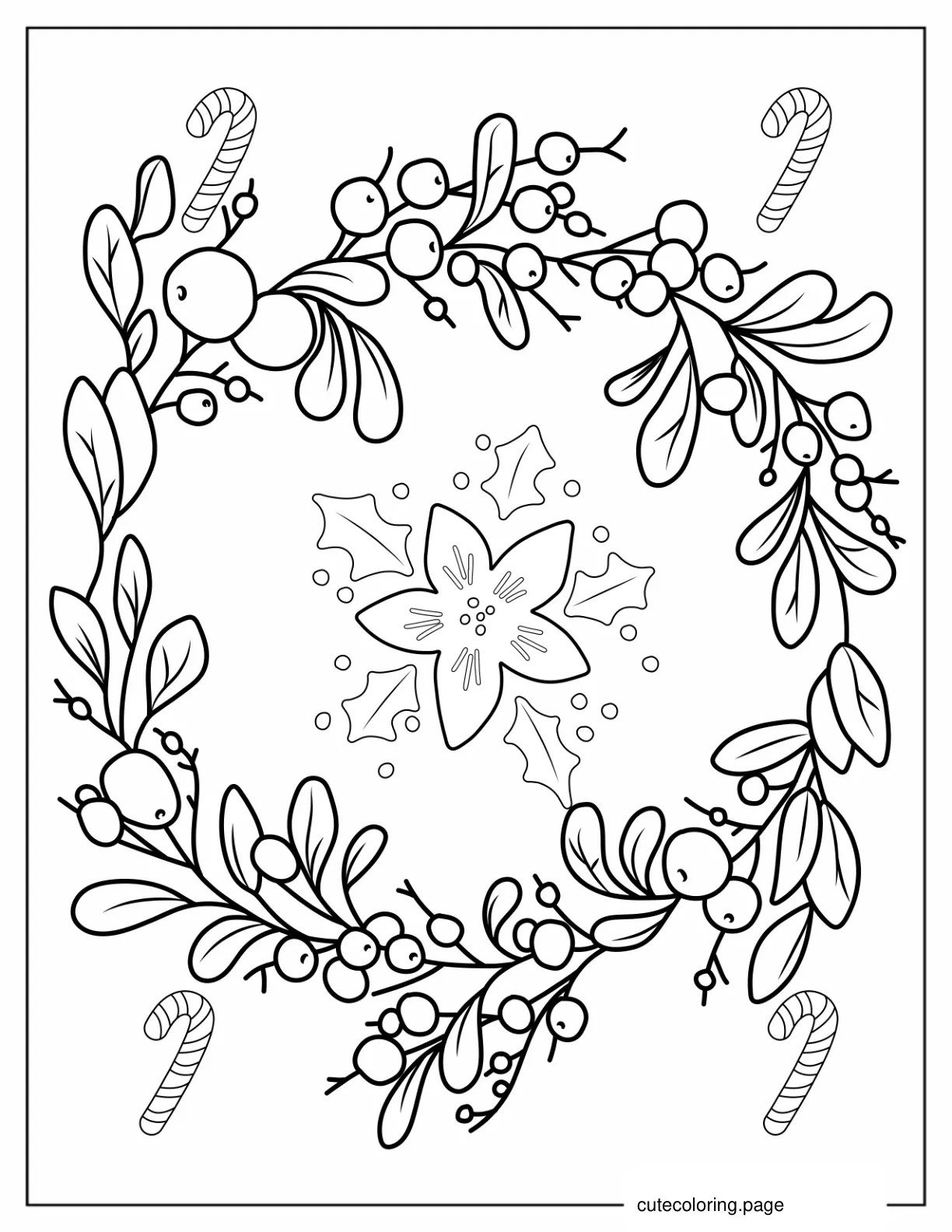 Mistletoe Christmas Wreath Coloring Page coloring page