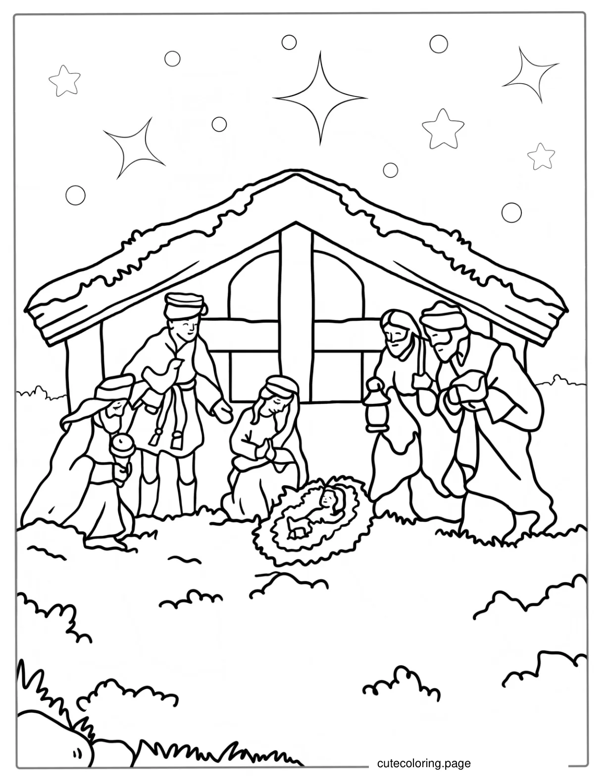 Baby Jesus In a Stable Coloring Page coloring page