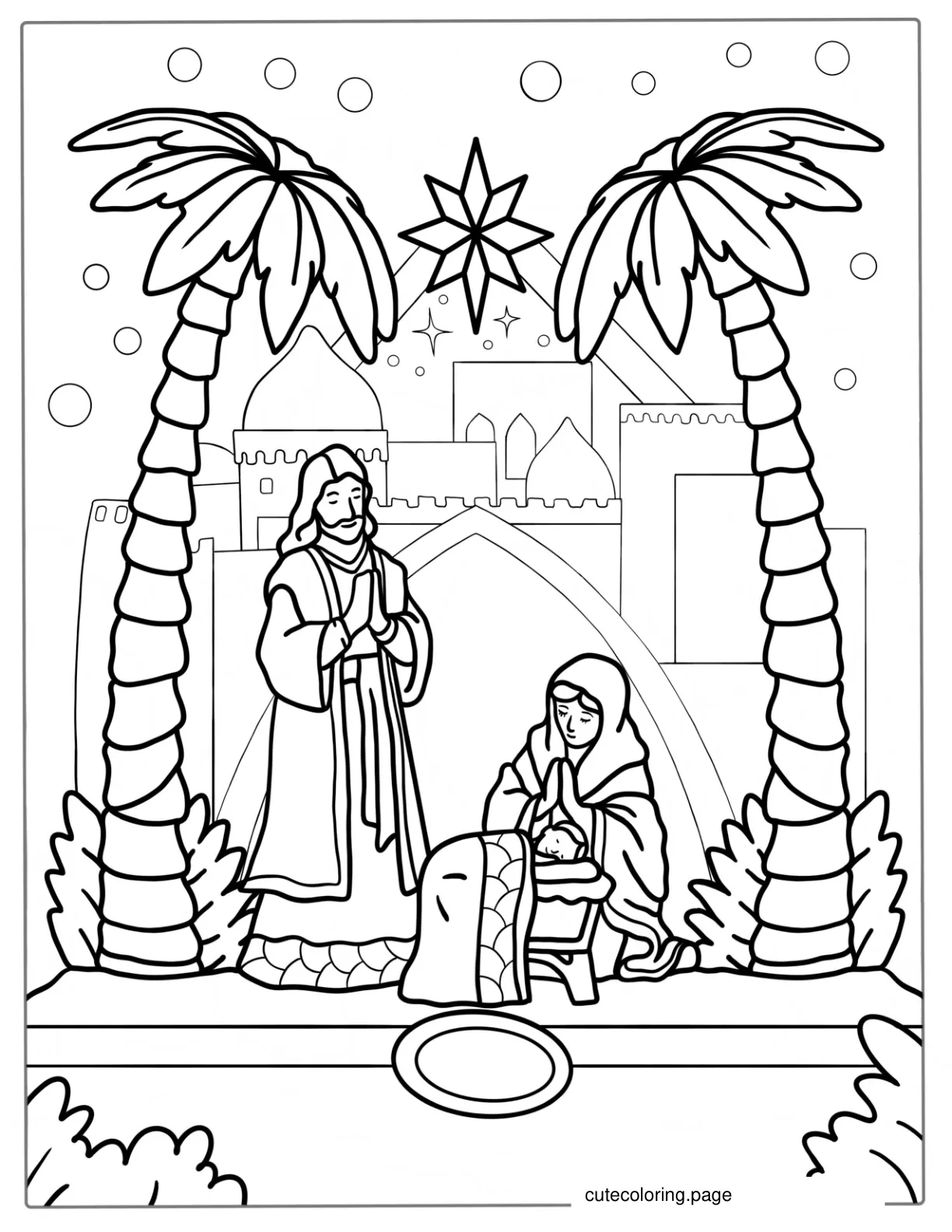 Bethlehem Nativity Coloring Page With Mary and Joseph coloring page