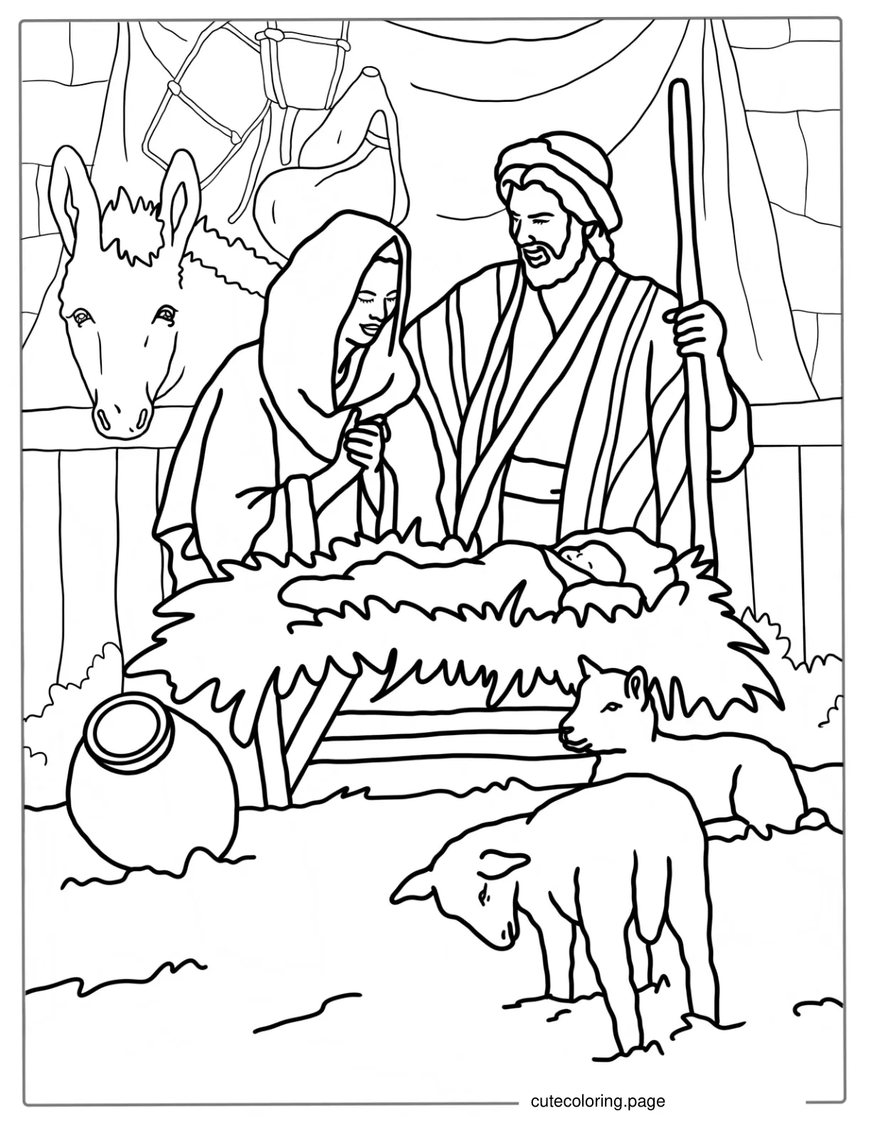 Coloring Sheet Of Nativity In Stable coloring page