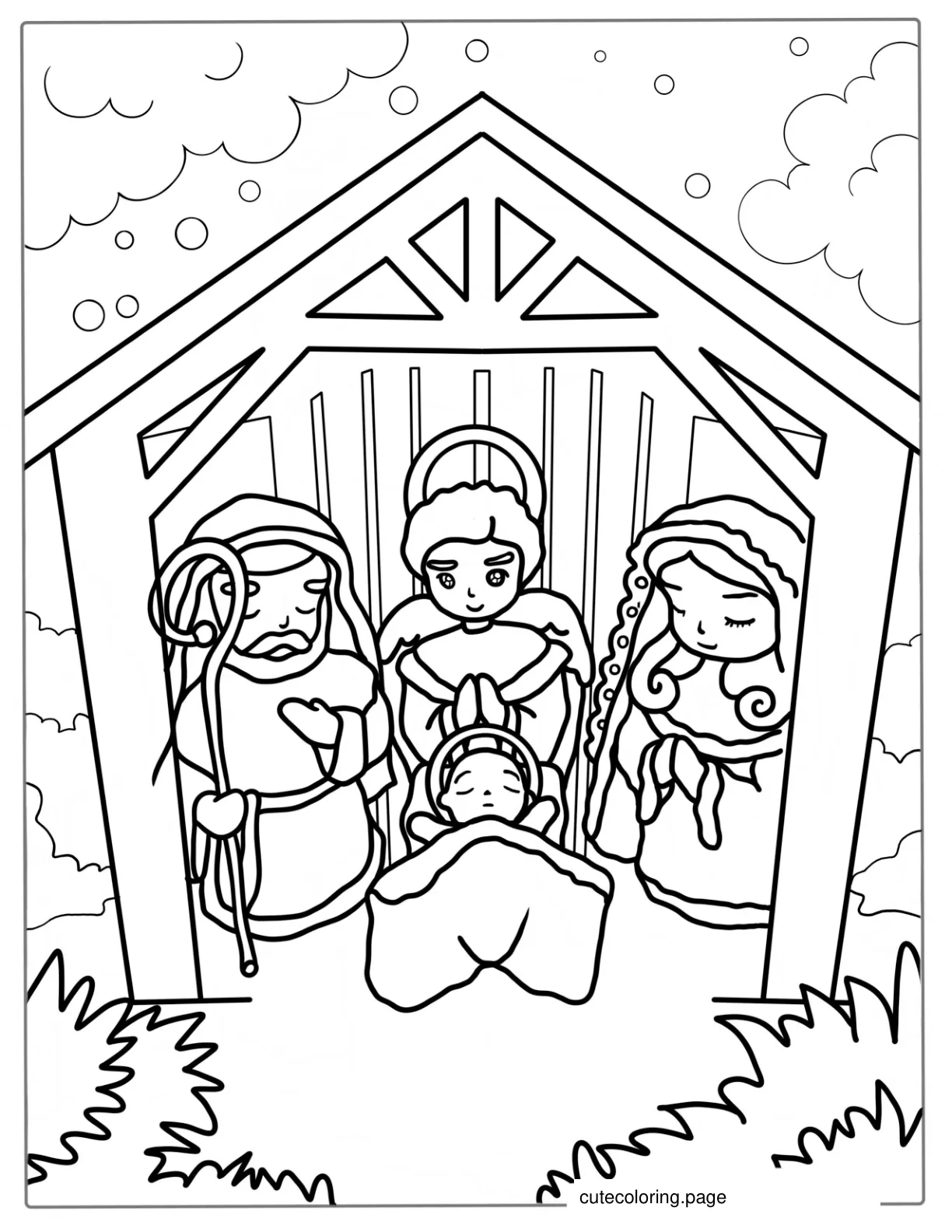 Easy To Color Nativity Scene For Kids coloring page