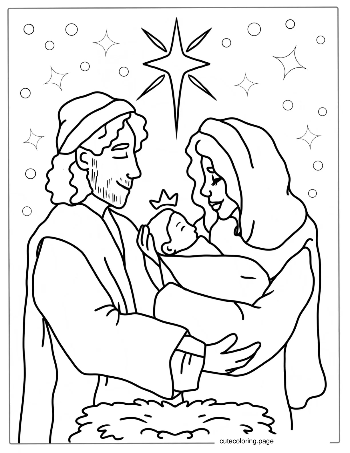 Mary Baby Jesus And Jospeh Coloring Picture For Kids coloring page