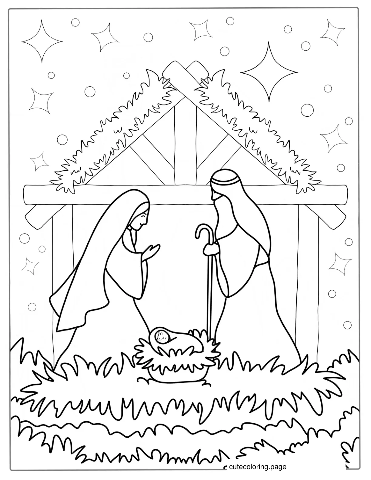 Simple Outline Of The Nativity of Jesus To Color coloring page