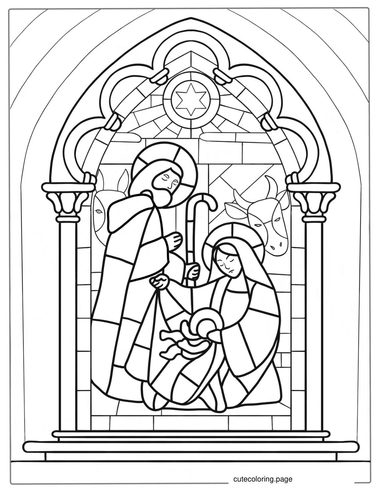 Stained Glass Nativity of Jesus Coloring Page coloring page