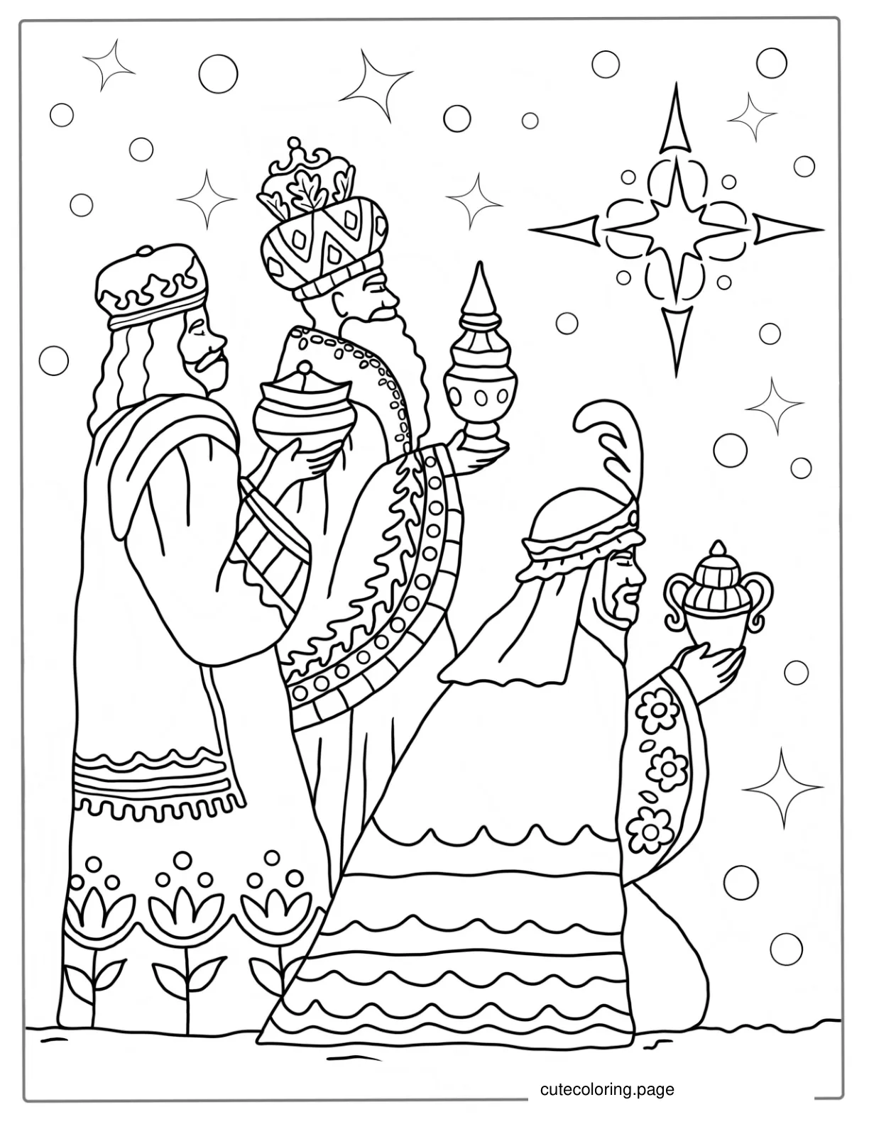 Three Wise Men Magi Brining Gifts Coloring Page coloring page