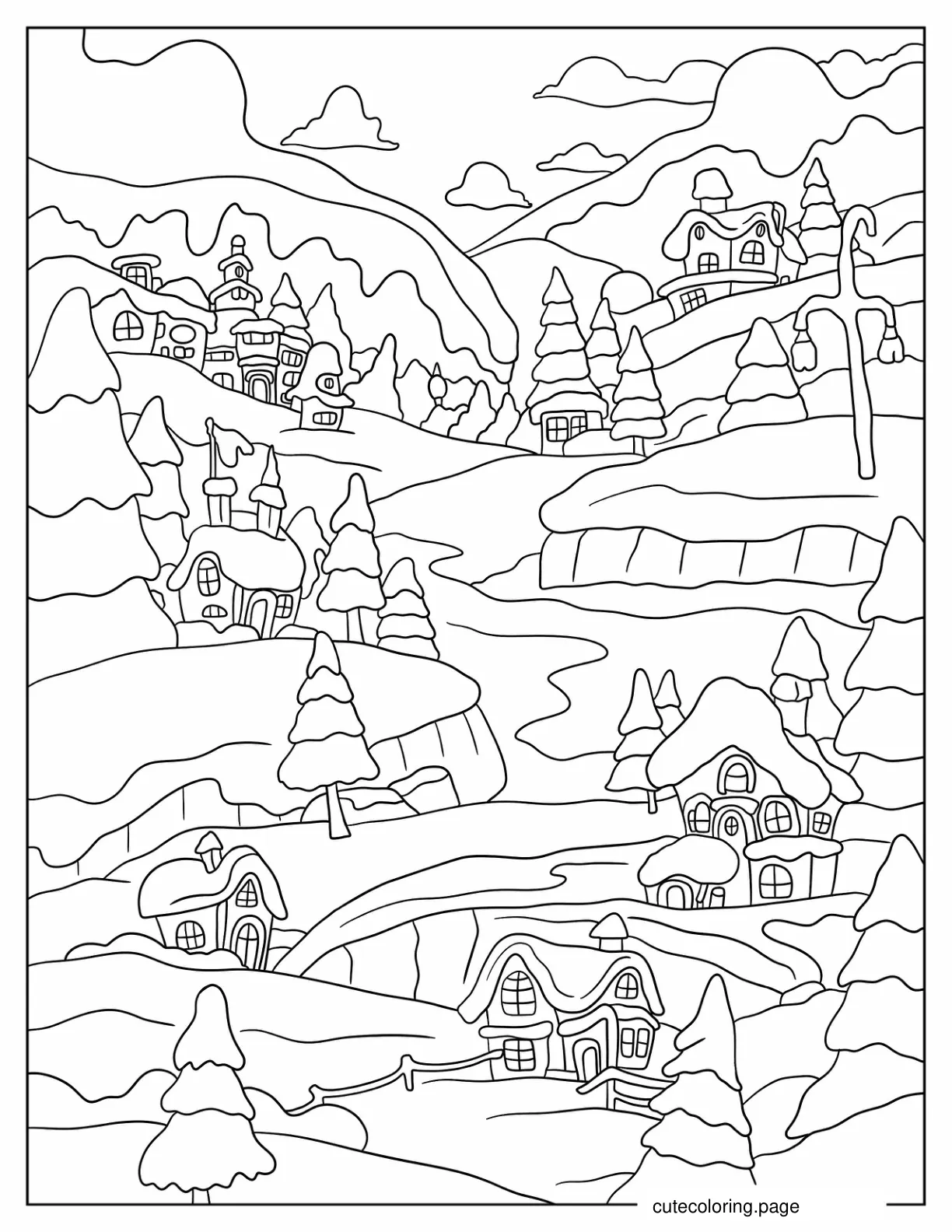 Christmas Town In The North Pole Coloring Page For Kids coloring page