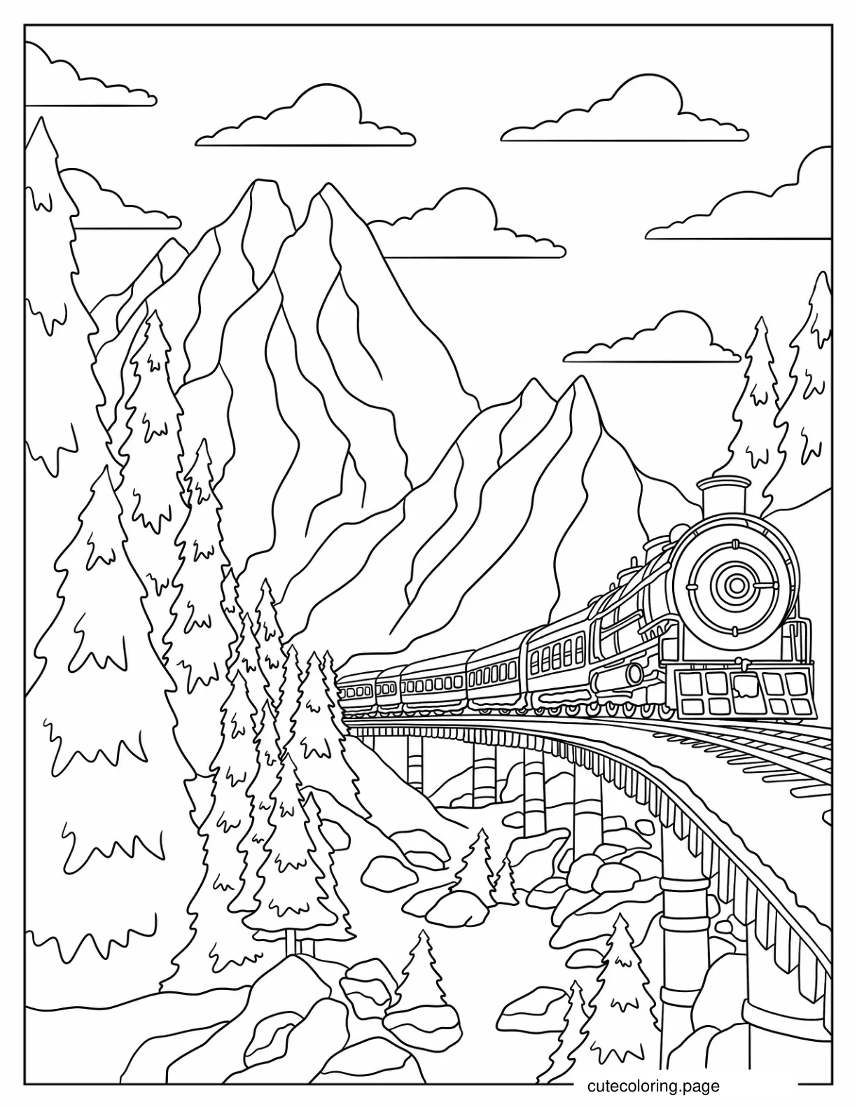 Detailed North Pole Train Coloring Page coloring page